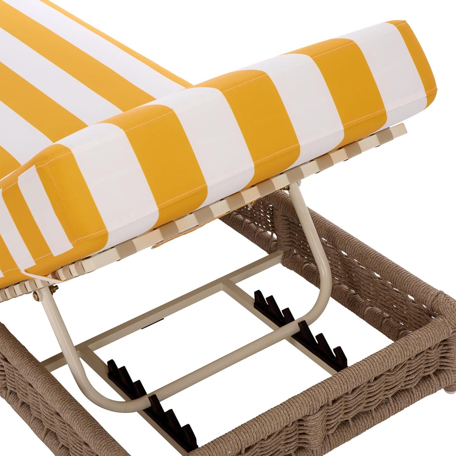 image:imageSAFAVIEH Outdoor Patio Furniture Collection Callan Heather Tan Rope amp White Cushion Lounger Fully Assembled Outdoor Chaise Modern LowProfile Design PAT7547AHeather TanYellow Stripe