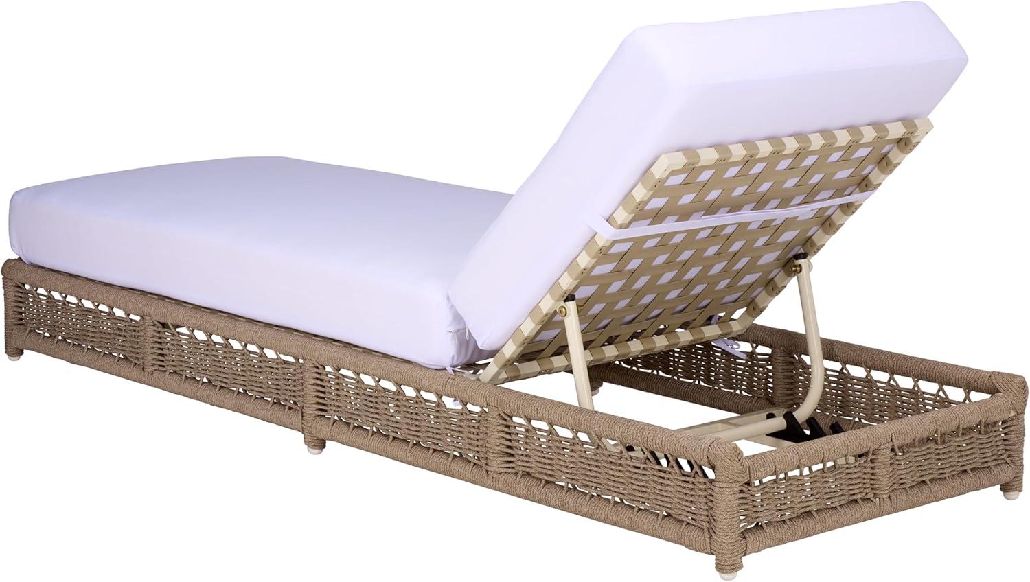 image:imageSAFAVIEH Outdoor Patio Furniture Collection Callan Heather Tan Rope amp White Cushion Lounger Fully Assembled Outdoor Chaise Modern LowProfile Design PAT7547AHeather TanWhite