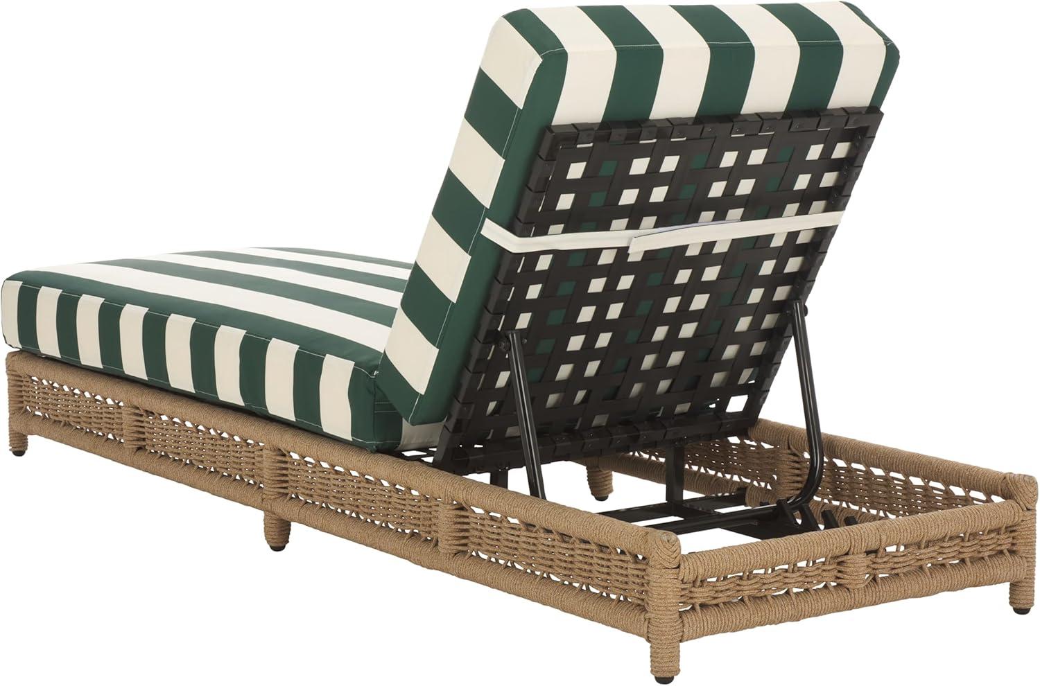 image:imageSAFAVIEH Outdoor Patio Furniture Collection Callan Heather Tan Rope amp White Cushion Lounger Fully Assembled Outdoor Chaise Modern LowProfile Design PAT7547AHeather TanHunter Green Stripe