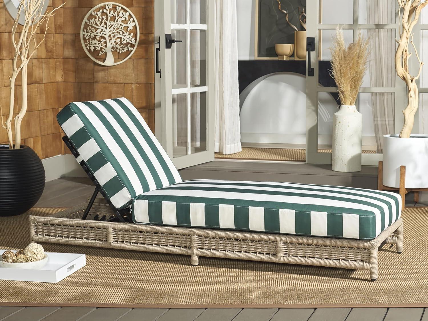 image:imageSAFAVIEH Outdoor Patio Furniture Collection Callan Heather Tan Rope amp White Cushion Lounger Fully Assembled Outdoor Chaise Modern LowProfile Design PAT7547AHeather TanHunter Green Stripe