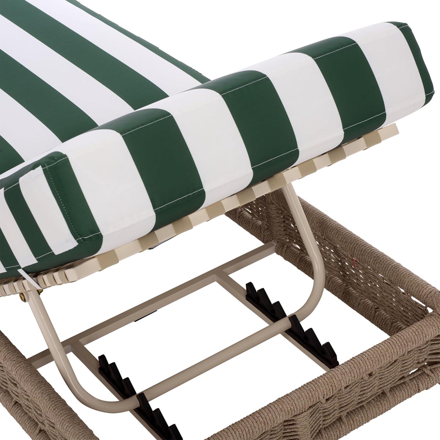 image:imageSAFAVIEH Outdoor Patio Furniture Collection Callan Heather Tan Rope amp White Cushion Lounger Fully Assembled Outdoor Chaise Modern LowProfile Design PAT7547AHeather TanHunter Green Stripe