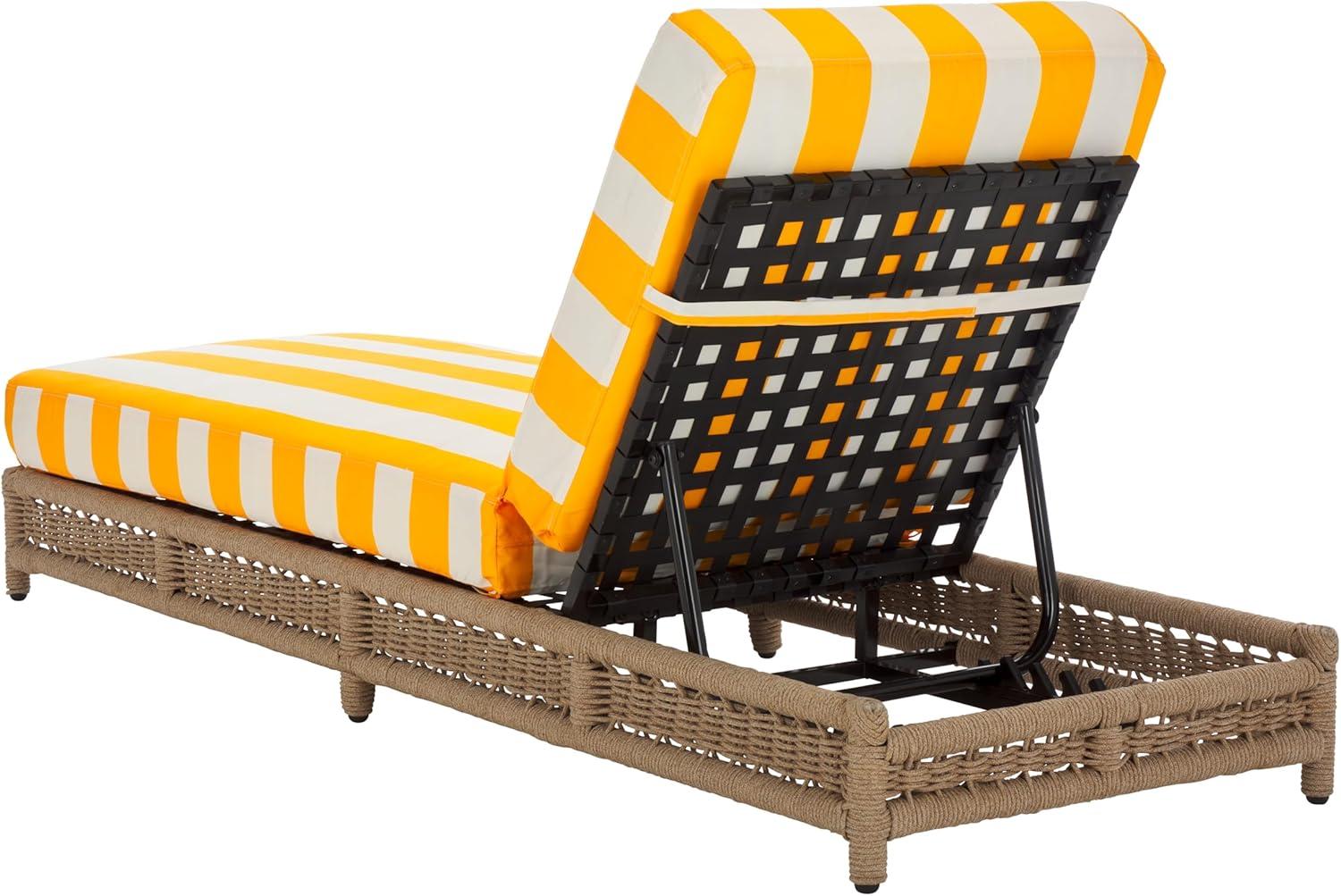 image:imageSAFAVIEH Outdoor Patio Furniture Collection Callan Heather Tan Rope amp White Cushion Lounger Fully Assembled Outdoor Chaise Modern LowProfile Design PAT7547AHeather TanYellow Stripe