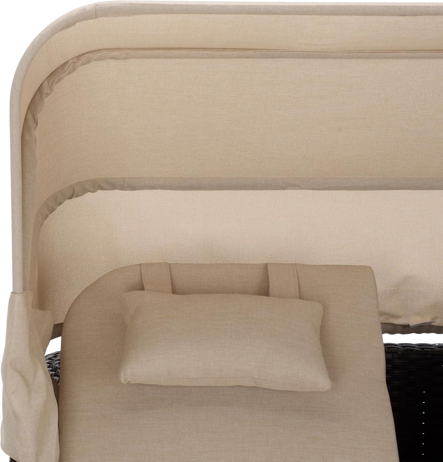 image:imageSAFAVIEH Outdoor Patio Furniture Collection Victoria Black amp Taupe Double Daybed Rattan Canopy Lounger with Reversible Cushions PAT7759BBlackTaupe