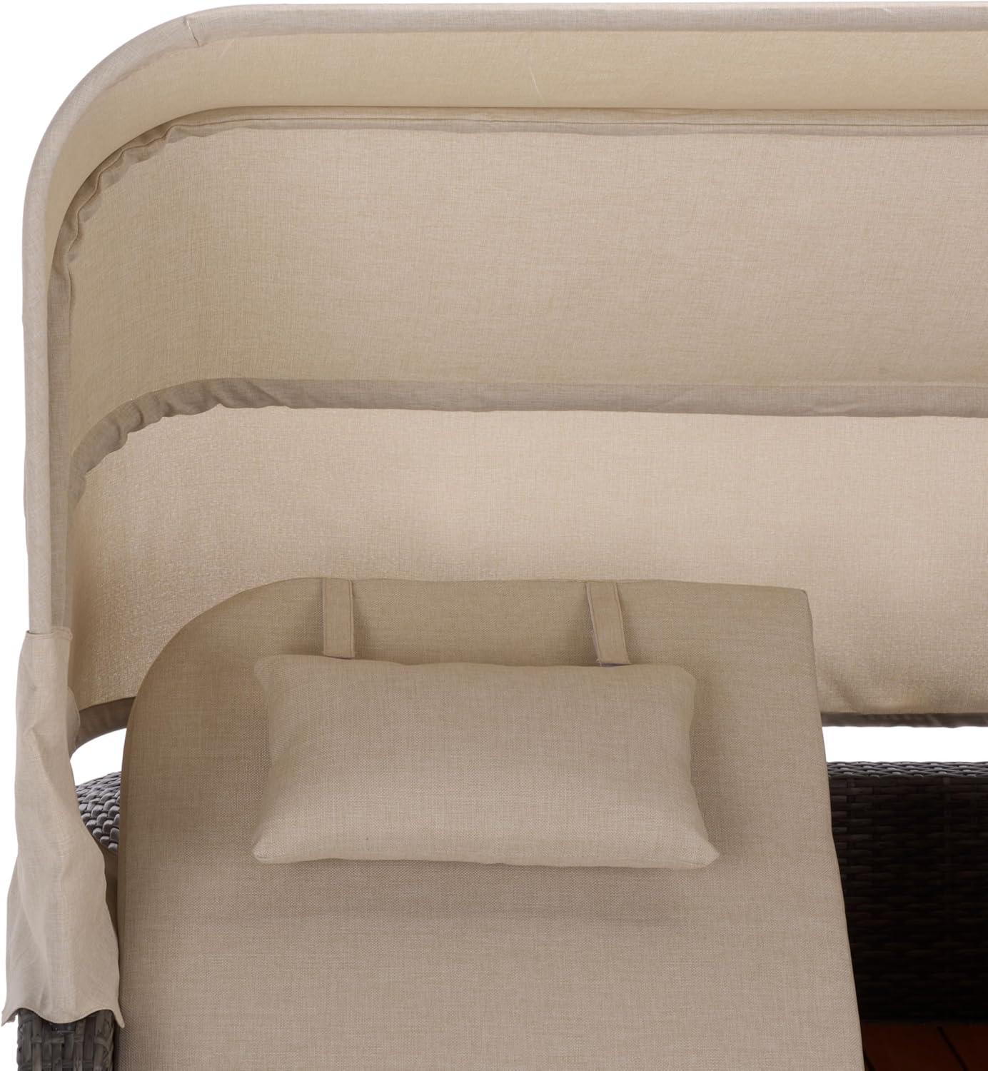 image:imageSAFAVIEH Outdoor Patio Furniture Collection Victoria Black amp Taupe Double Daybed Rattan Canopy Lounger with Reversible Cushions PAT7759BGrey BrownTaupe