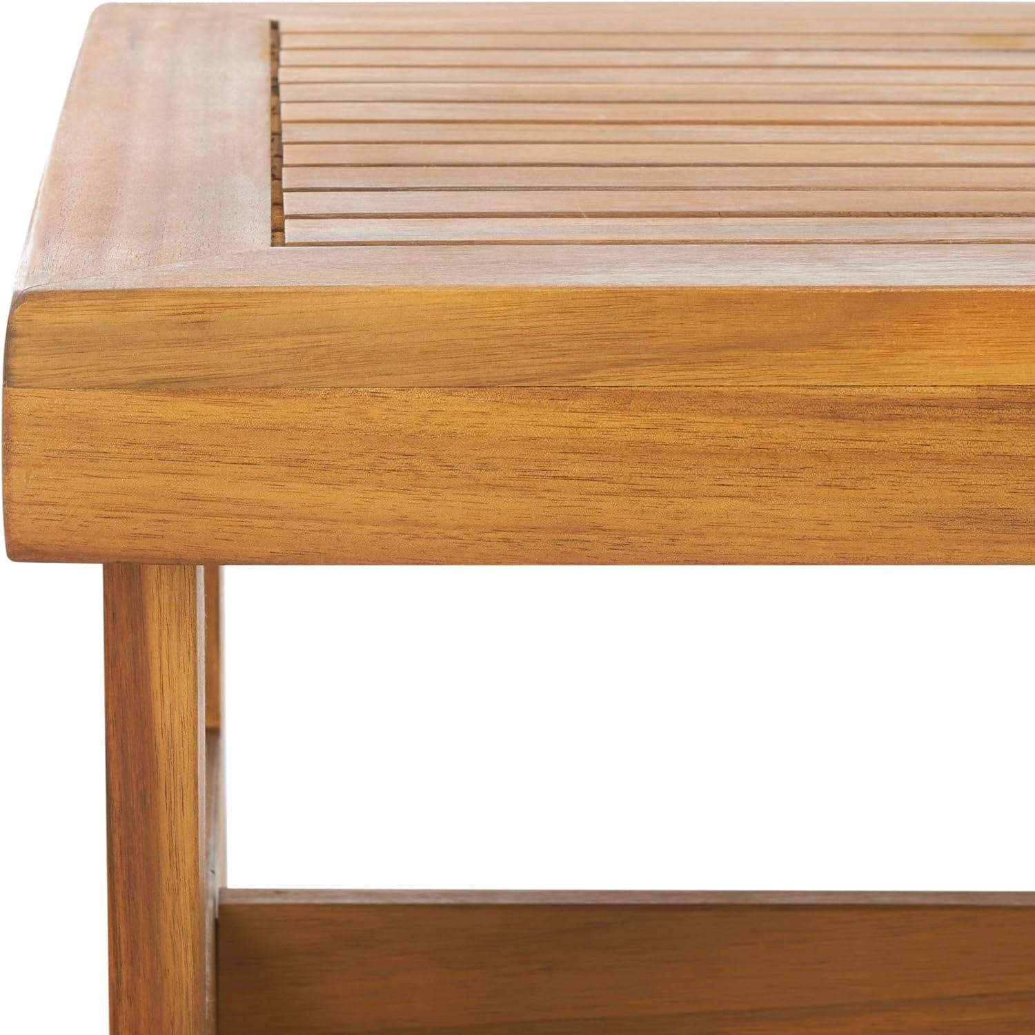 image:imageSAFAVIEH Outdoor Patio Furniture Collection Lynn Natural Brown Slatted Top Solid Wood Coffee Table PAT7330A