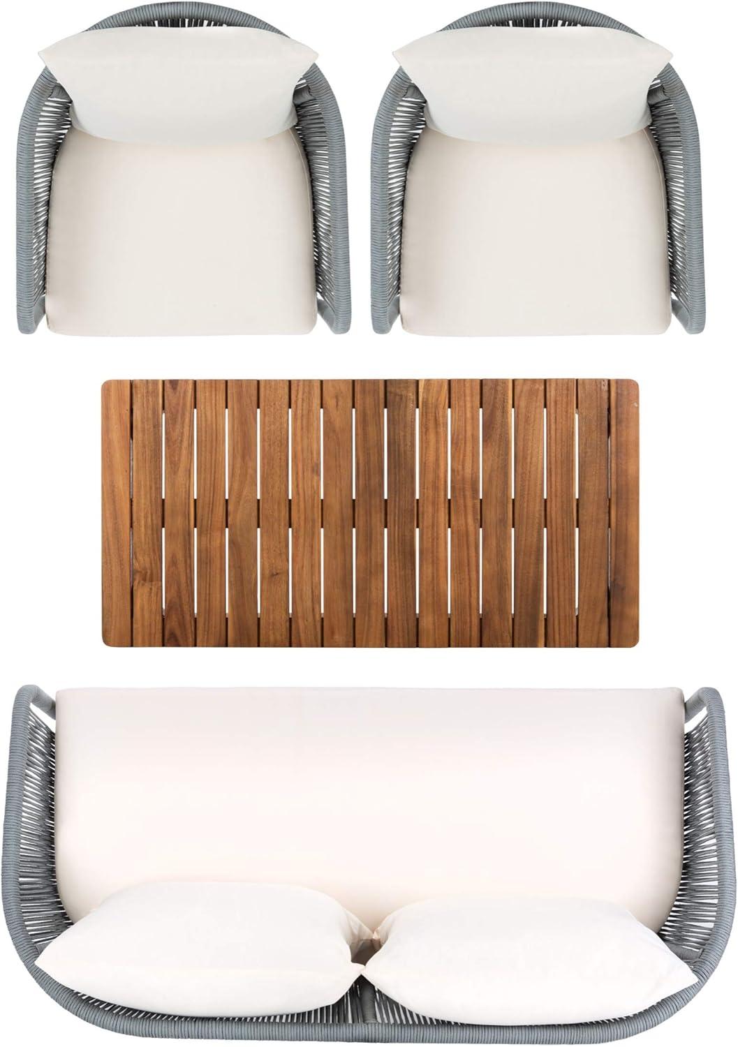 image:imageSAFAVIEH PAT7073A Outdoor Prester Rope 4Piece Seat Cushions and Pillows Included Patio SetGrey Beige