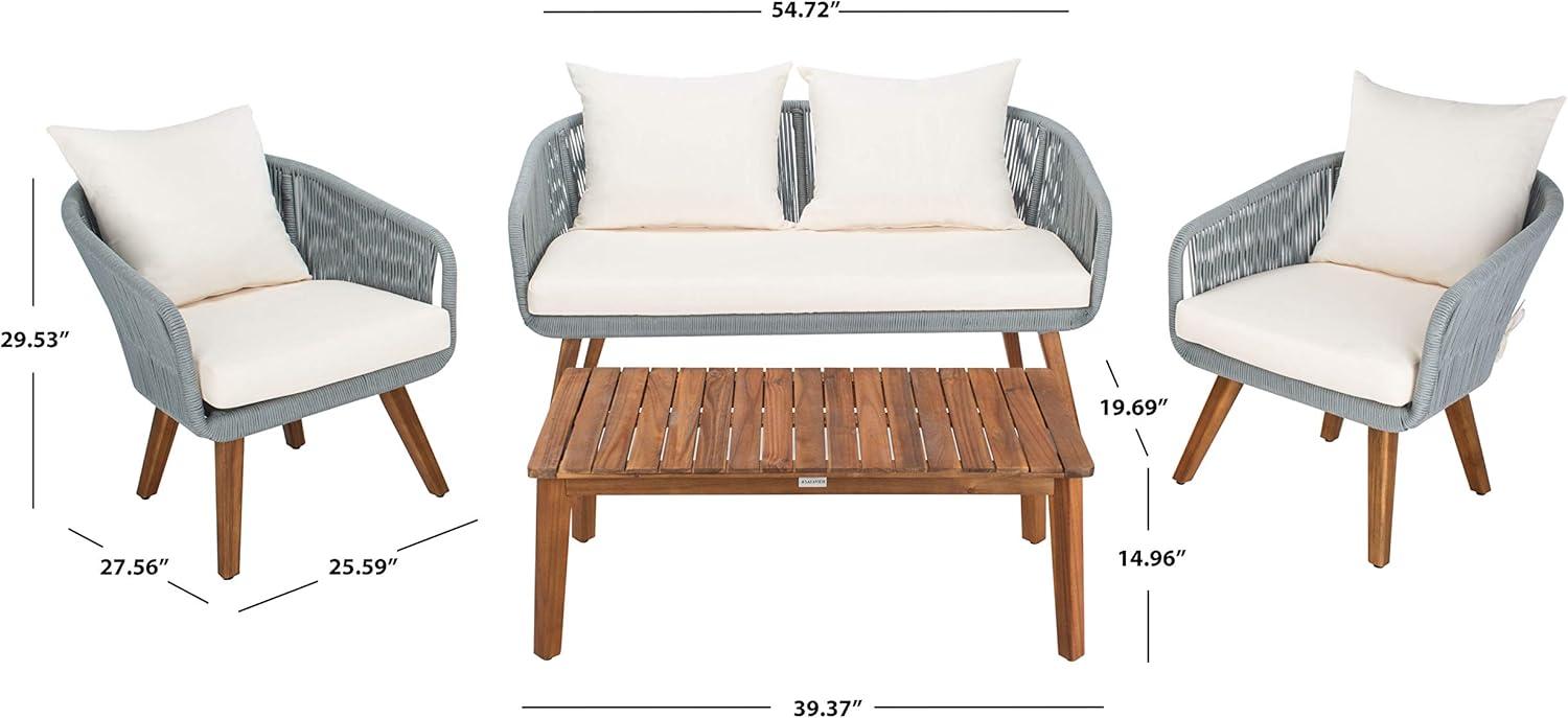 image:imageSAFAVIEH PAT7073A Outdoor Prester Rope 4Piece Seat Cushions and Pillows Included Patio SetGrey Beige