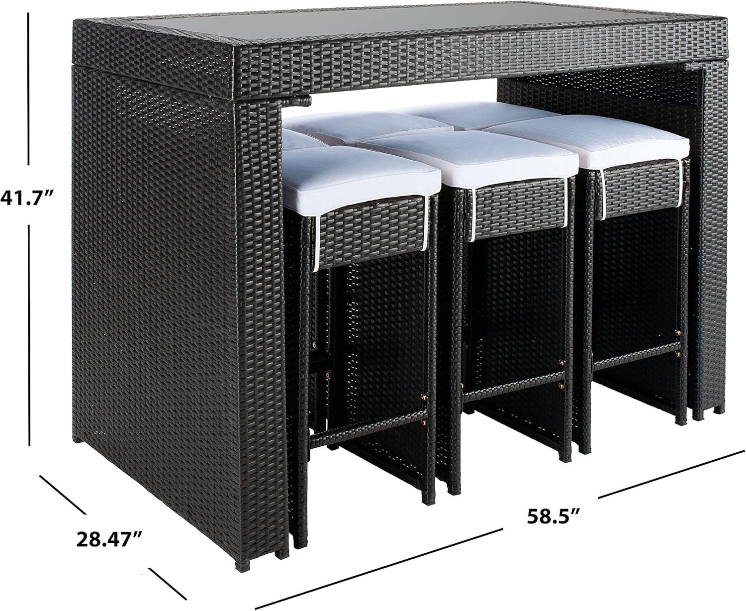 image:imageSAFAVIEH PAT7502A Outdoor Collection Horus Black and Beige Cushions 7Piece Dining SetBlackBeige