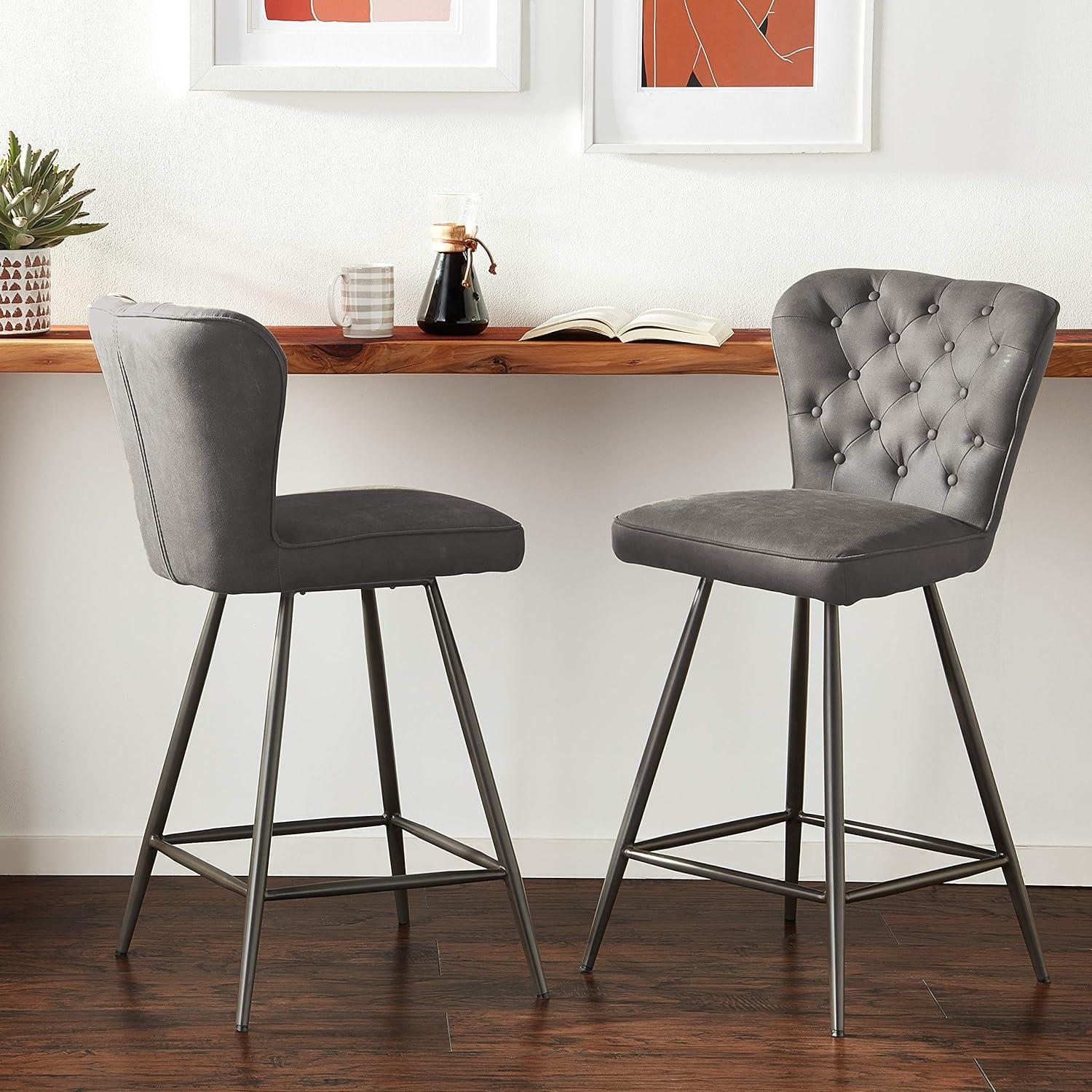 image:imageSafavieh FOX1702CSET2 American Homes Collection Ashby Modern Tufted Swivel Counter Stool 26 GreyBlackGrey