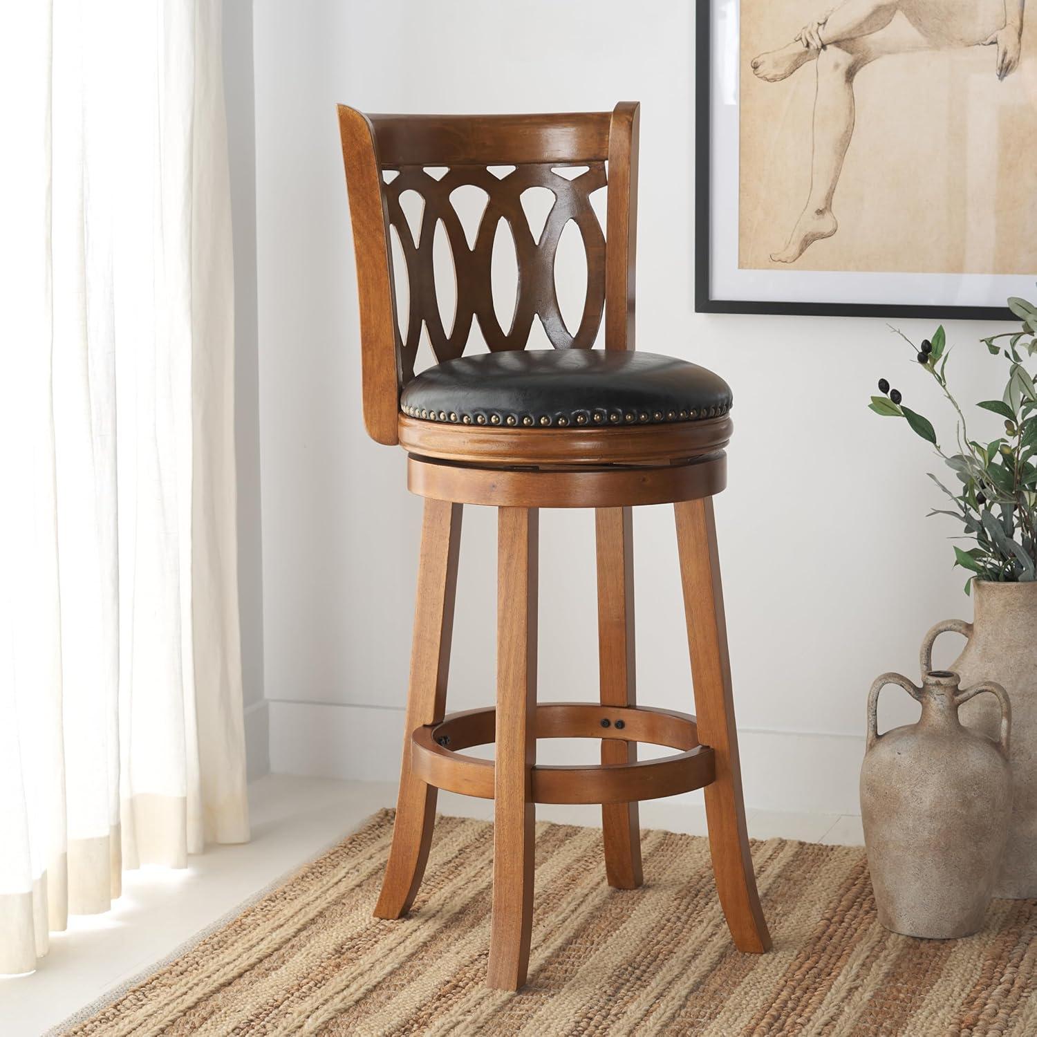 image:imageSafavieh Home Collection Baldwin Dark Oak and Black Leather Swivel 29inch Bar Stool