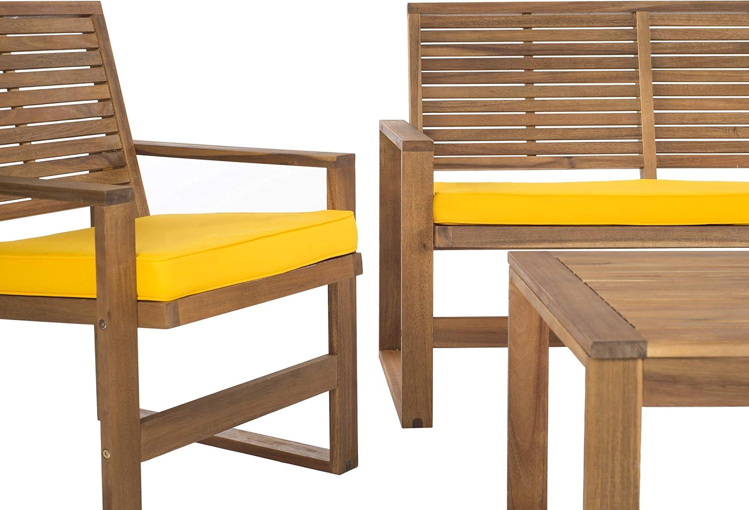 image:imageSafavieh Home Collection Hailey Outdoor Living 4Piece Acacia Patio Furniture Set Brown and Yellow