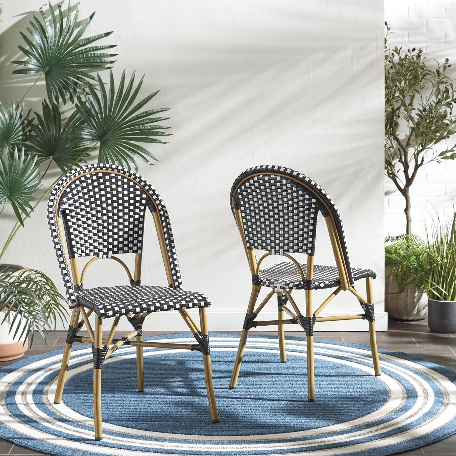 image:imageSafavieh Home Collection Hooper IndoorOutdoor Stacking Side Chairs Black White Light Brown Set of 2Black White