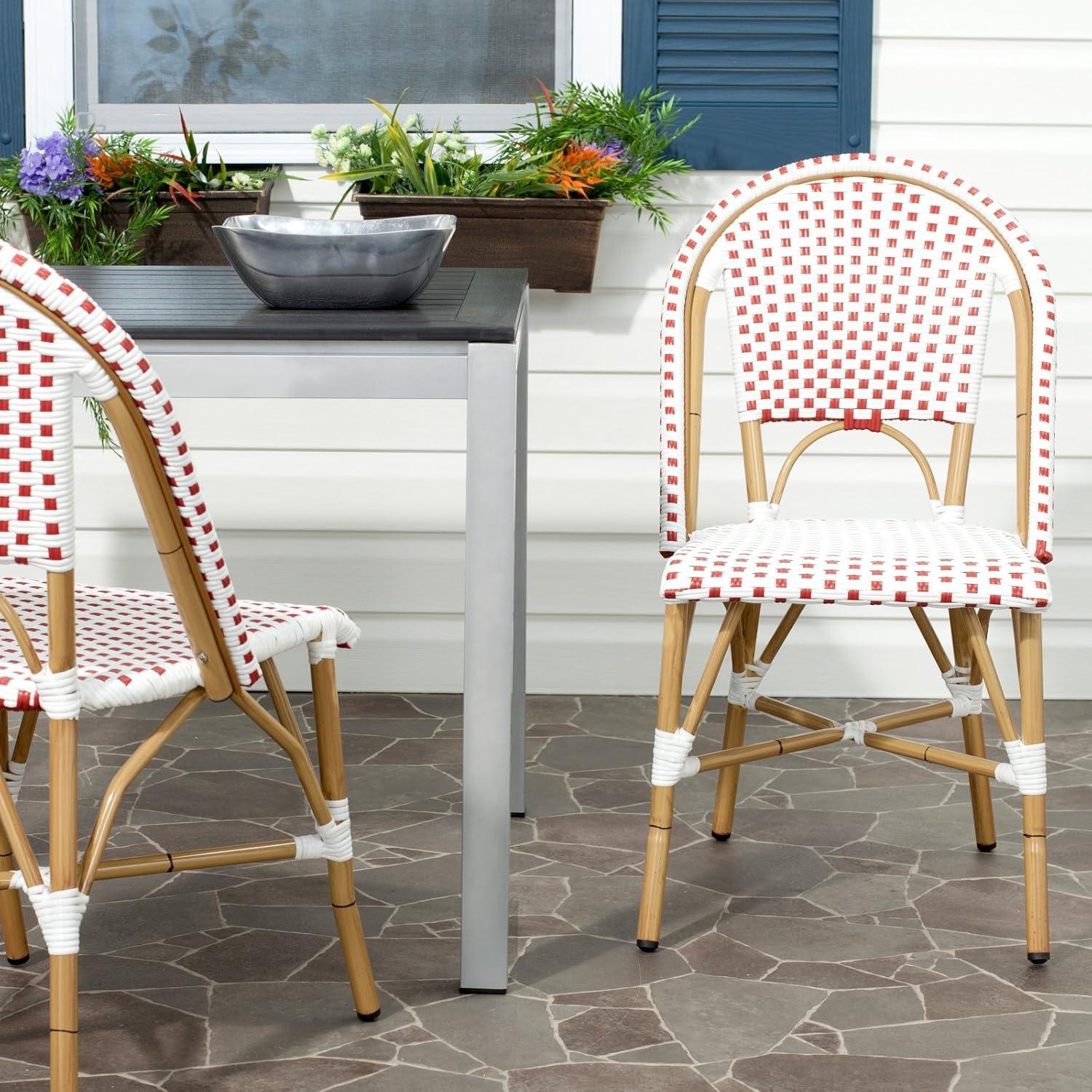 image:imageSafavieh Home Collection Hooper IndoorOutdoor Stacking Side Chairs Black White Light Brown Set of 2Blue White