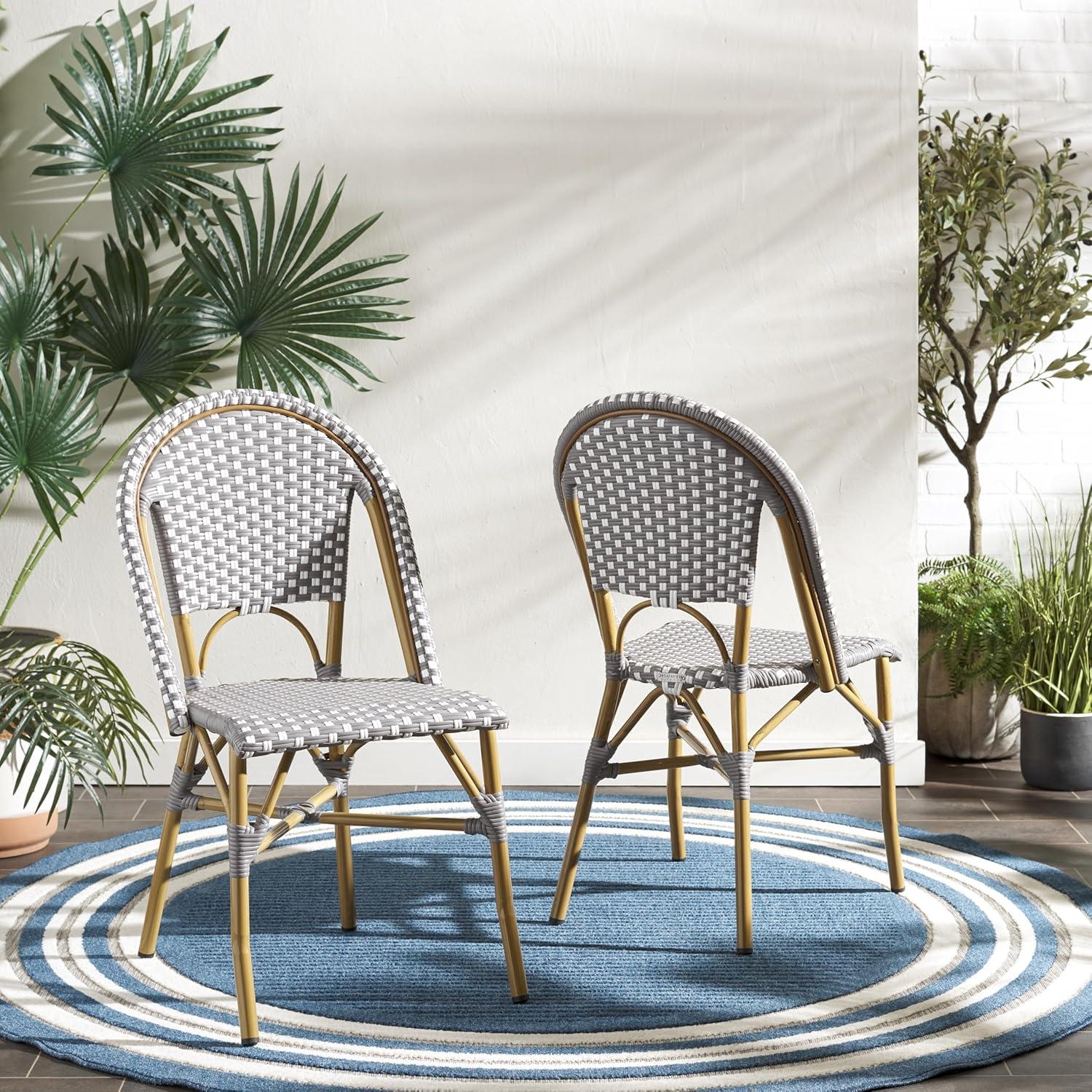 image:imageSafavieh Home Collection Hooper IndoorOutdoor Stacking Side Chairs Black White Light Brown Set of 2Grey White