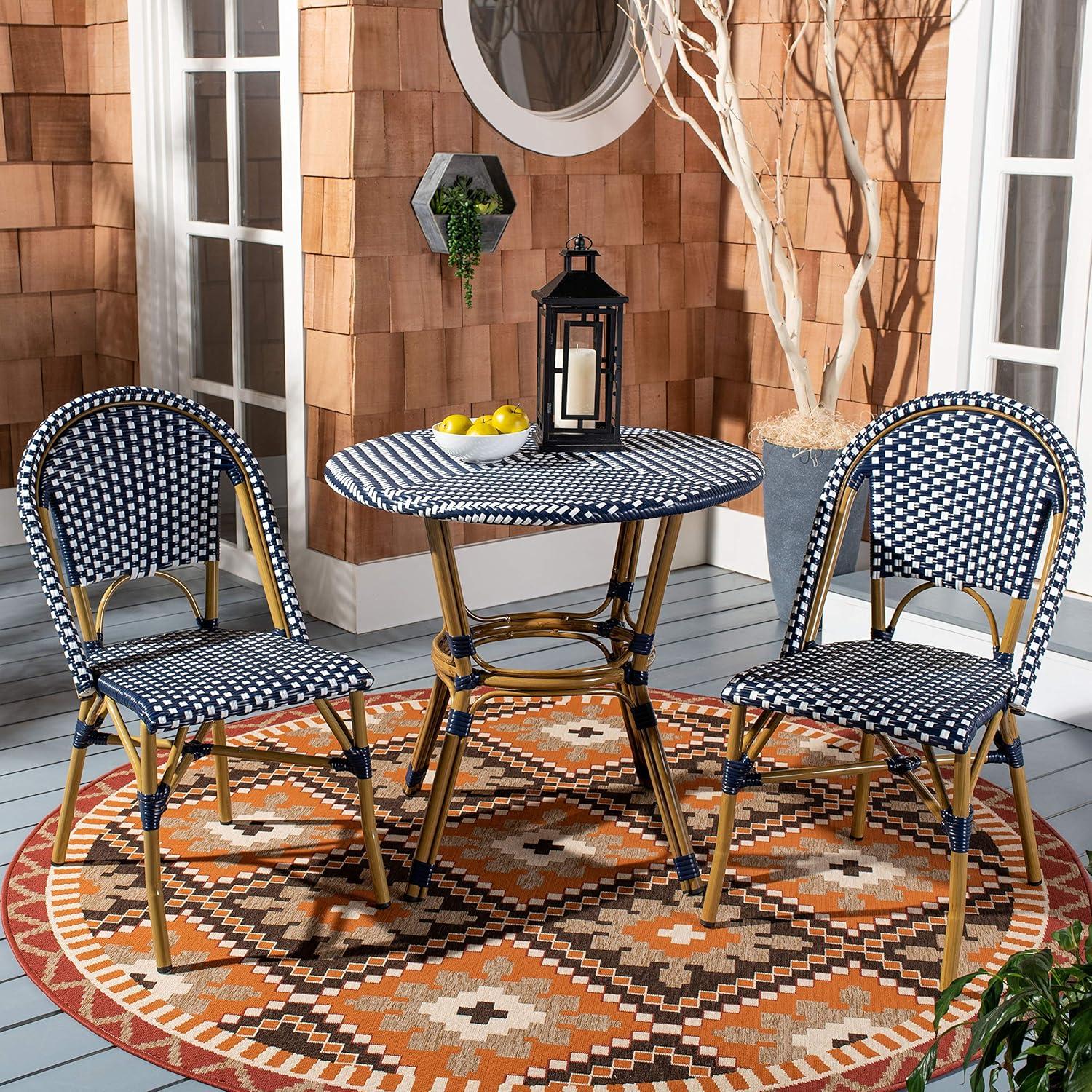 image:imageSafavieh Home Collection Hooper IndoorOutdoor Stacking Side Chairs Black White Light Brown Set of 2Navy White
