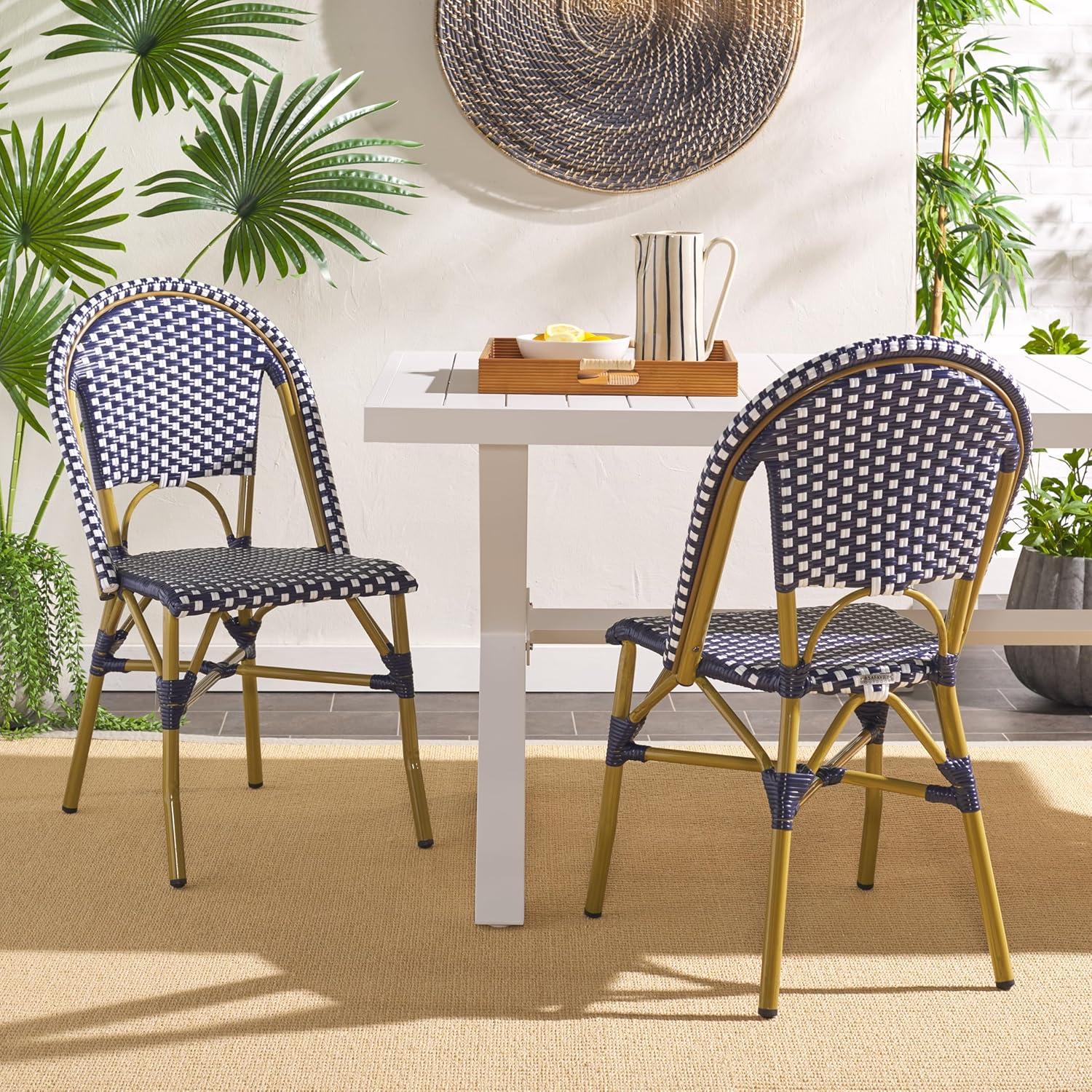 image:imageSafavieh Home Collection Hooper IndoorOutdoor Stacking Side Chairs Black White Light Brown Set of 2Navy White