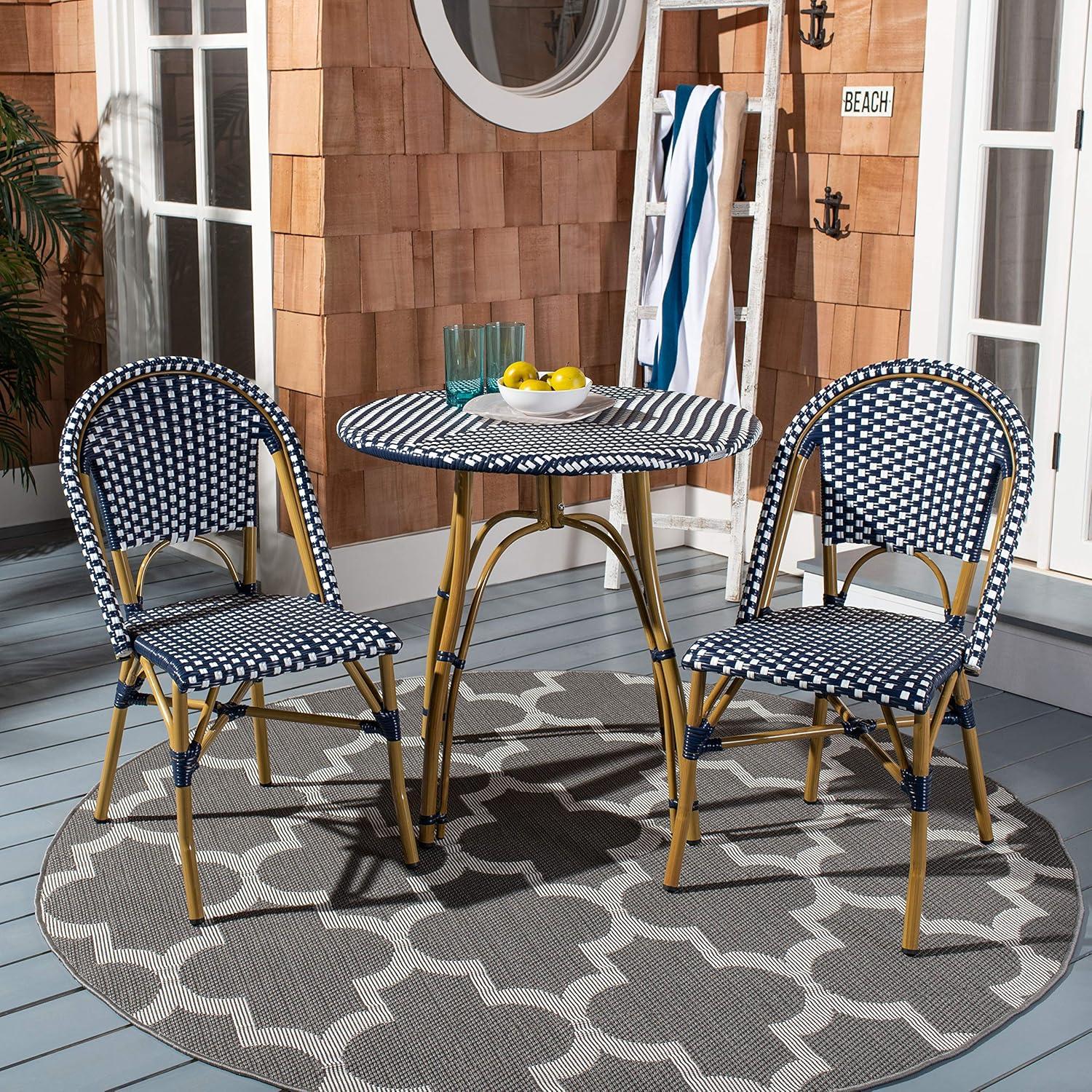 image:imageSafavieh Home Collection Hooper IndoorOutdoor Stacking Side Chairs Black White Light Brown Set of 2Navy White