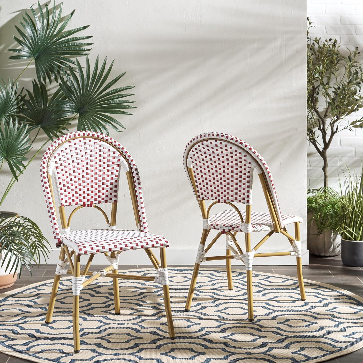 image:imageSafavieh Home Collection Hooper IndoorOutdoor Stacking Side Chairs Black White Light Brown Set of 2Red White