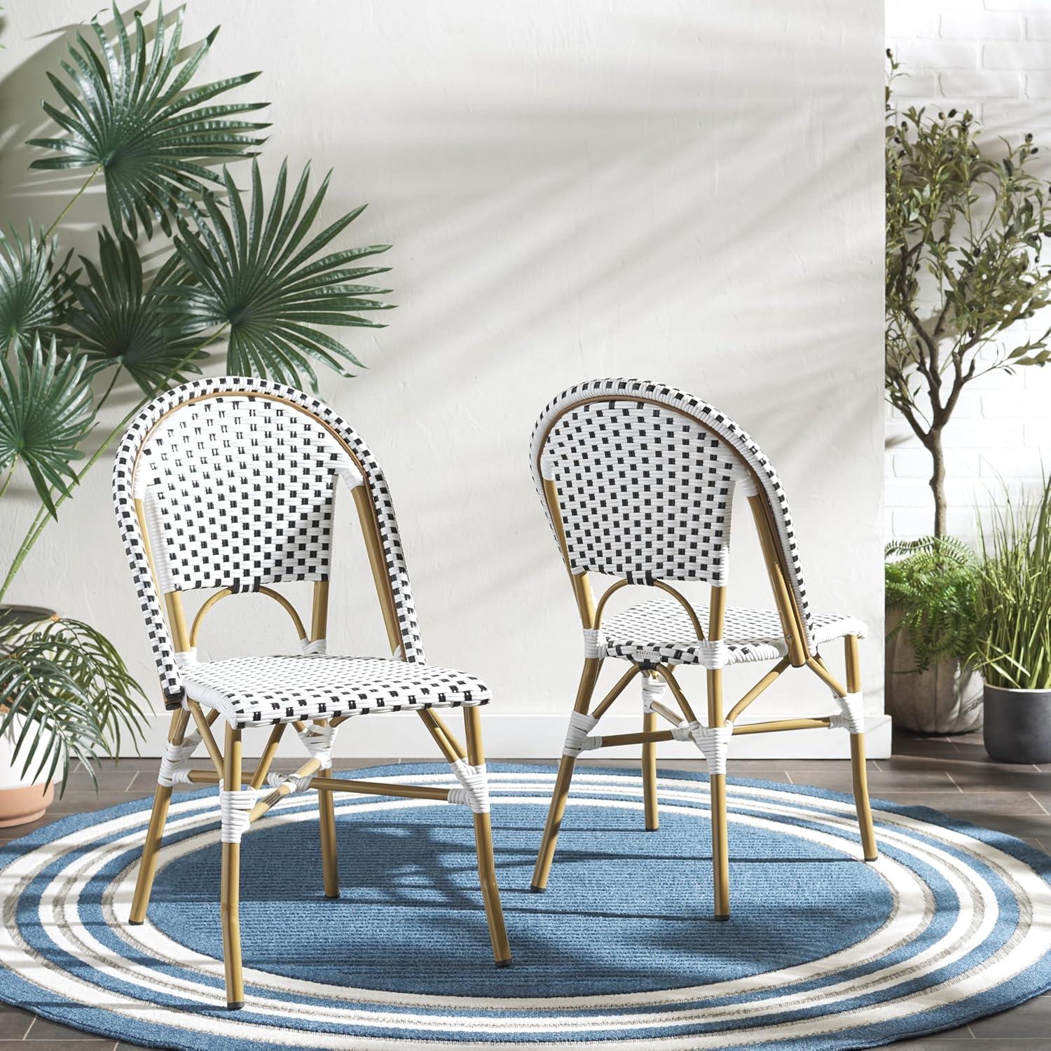 image:imageSafavieh Home Collection Hooper IndoorOutdoor Stacking Side Chairs Black White Light Brown Set of 2White Black