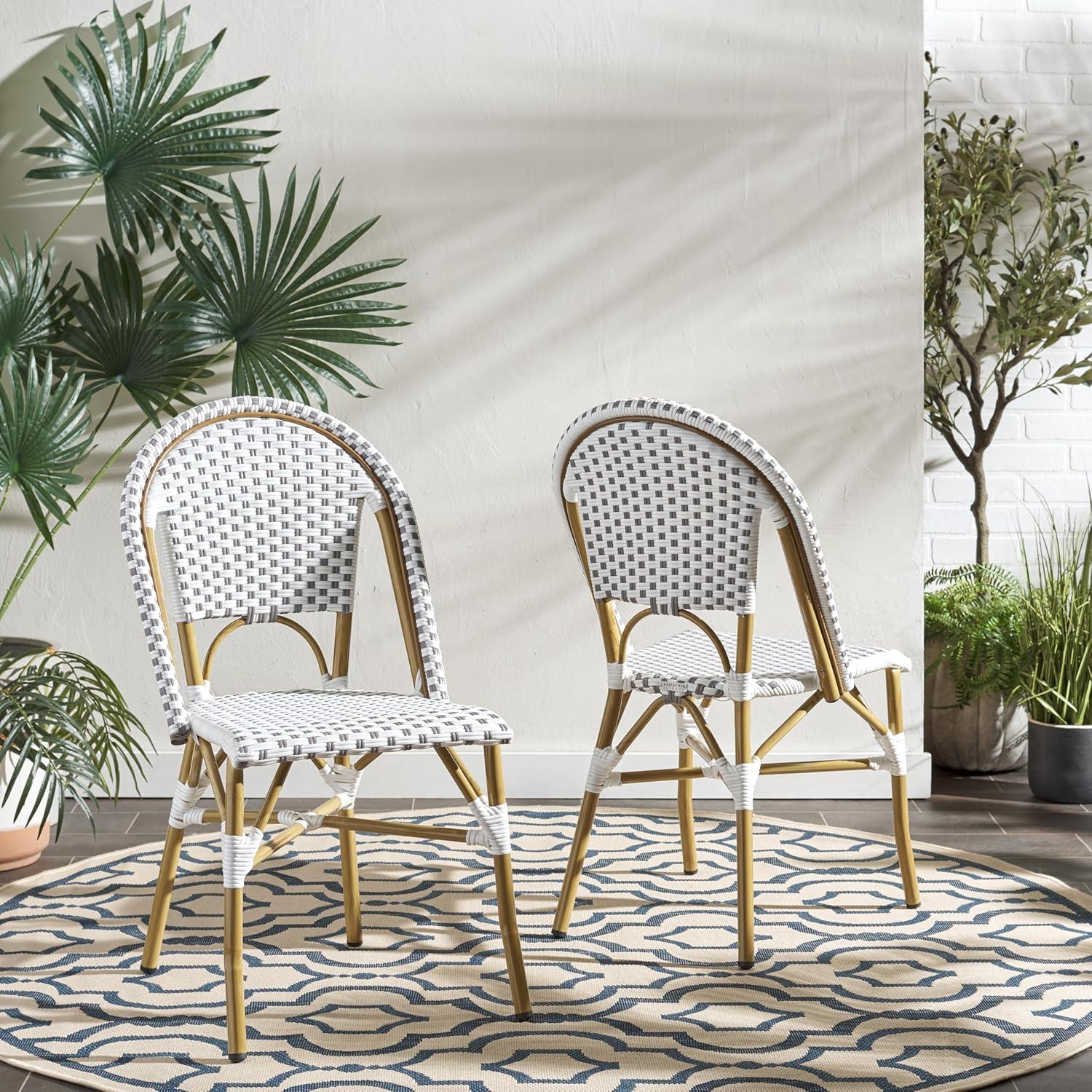 image:imageSafavieh Home Collection Hooper IndoorOutdoor Stacking Side Chairs Black White Light Brown Set of 2White Grey