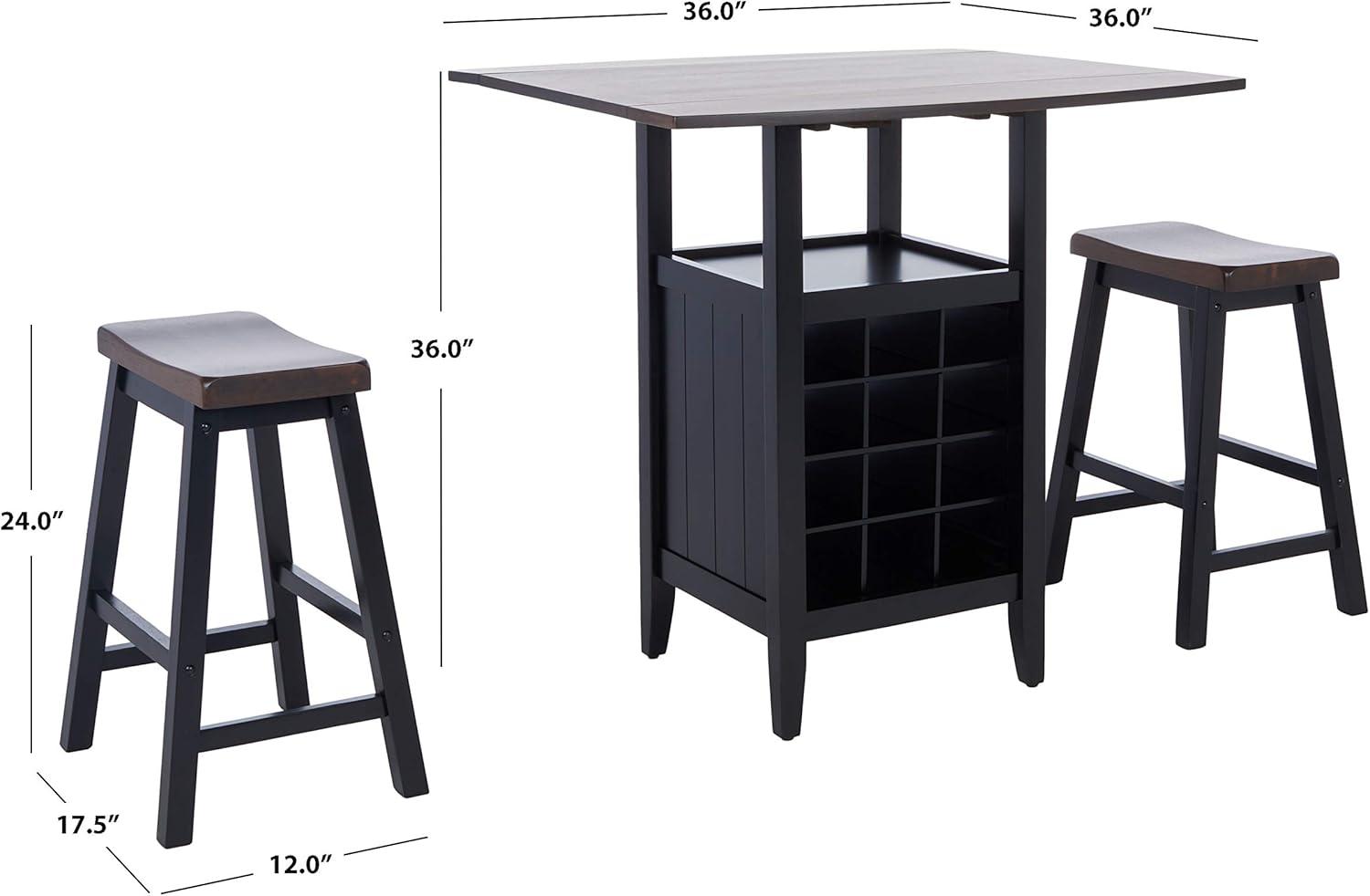 image:imageSafavieh Home Emeric Dark Espresso and Black Oak 3piece Drop Leaf Table Storage Rack Pub SetBrown Black
