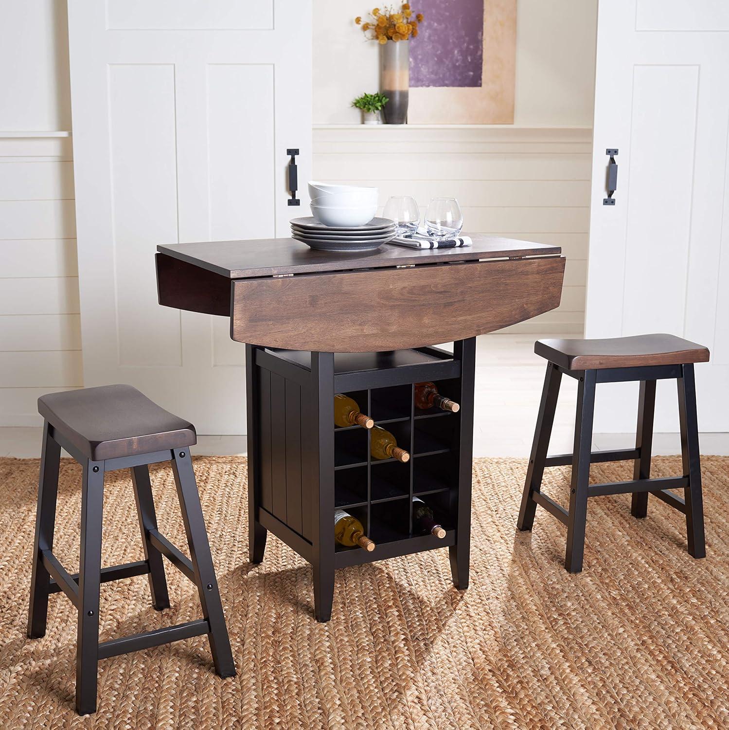 image:imageSafavieh Home Emeric Dark Espresso and Black Oak 3piece Drop Leaf Table Storage Rack Pub SetBrown Black