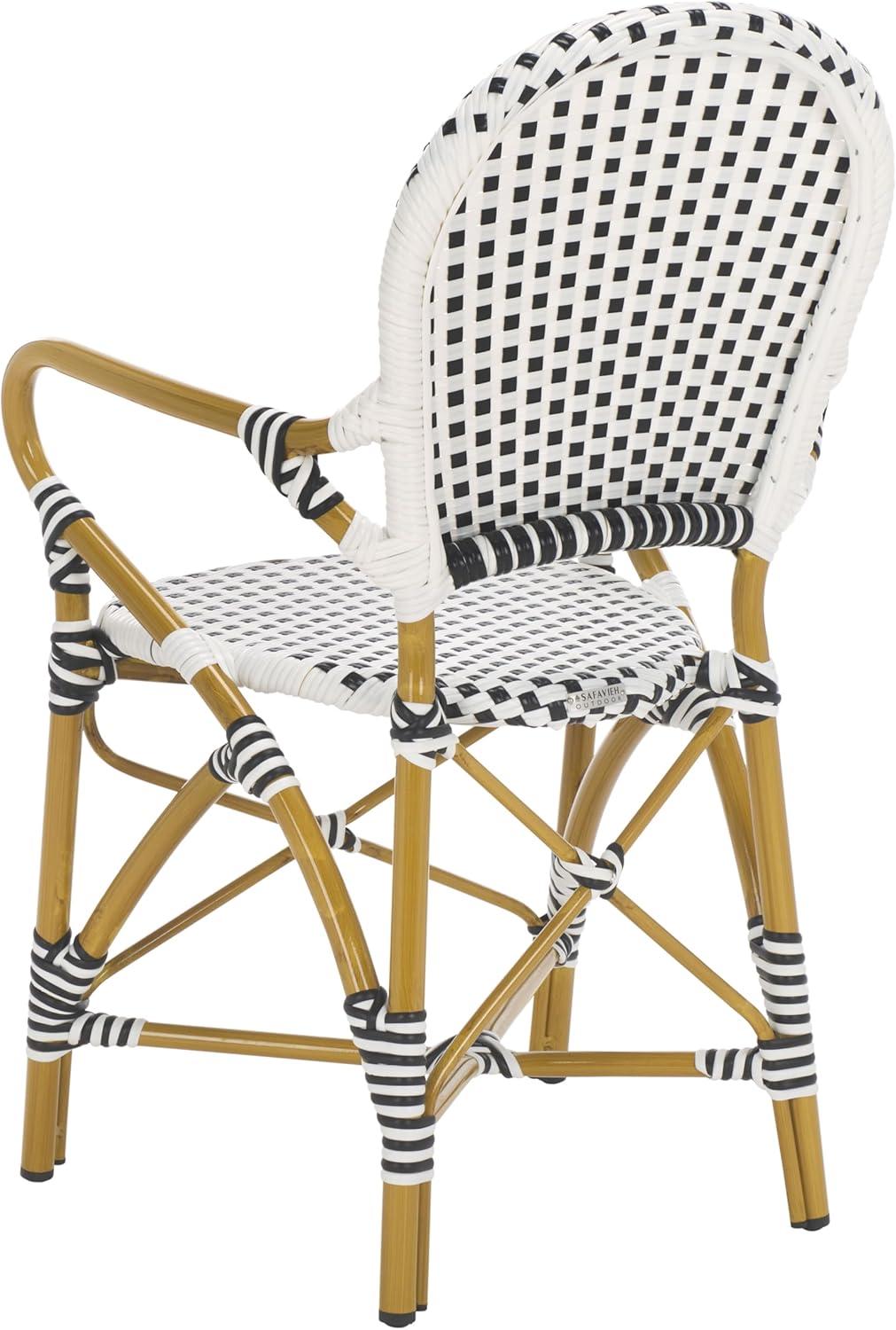 image:imageSafavieh Home Hooper Navy and White IndoorOutdoor Rattan Stacking Arm Chair Set of 2Black White