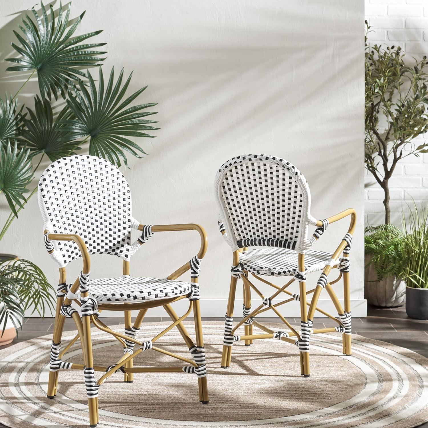 image:imageSafavieh Home Hooper Navy and White IndoorOutdoor Rattan Stacking Arm Chair Set of 2Black White