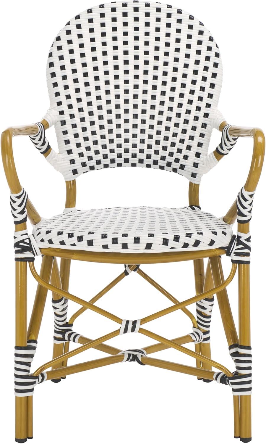 image:imageSafavieh Home Hooper Navy and White IndoorOutdoor Rattan Stacking Arm Chair Set of 2Black White