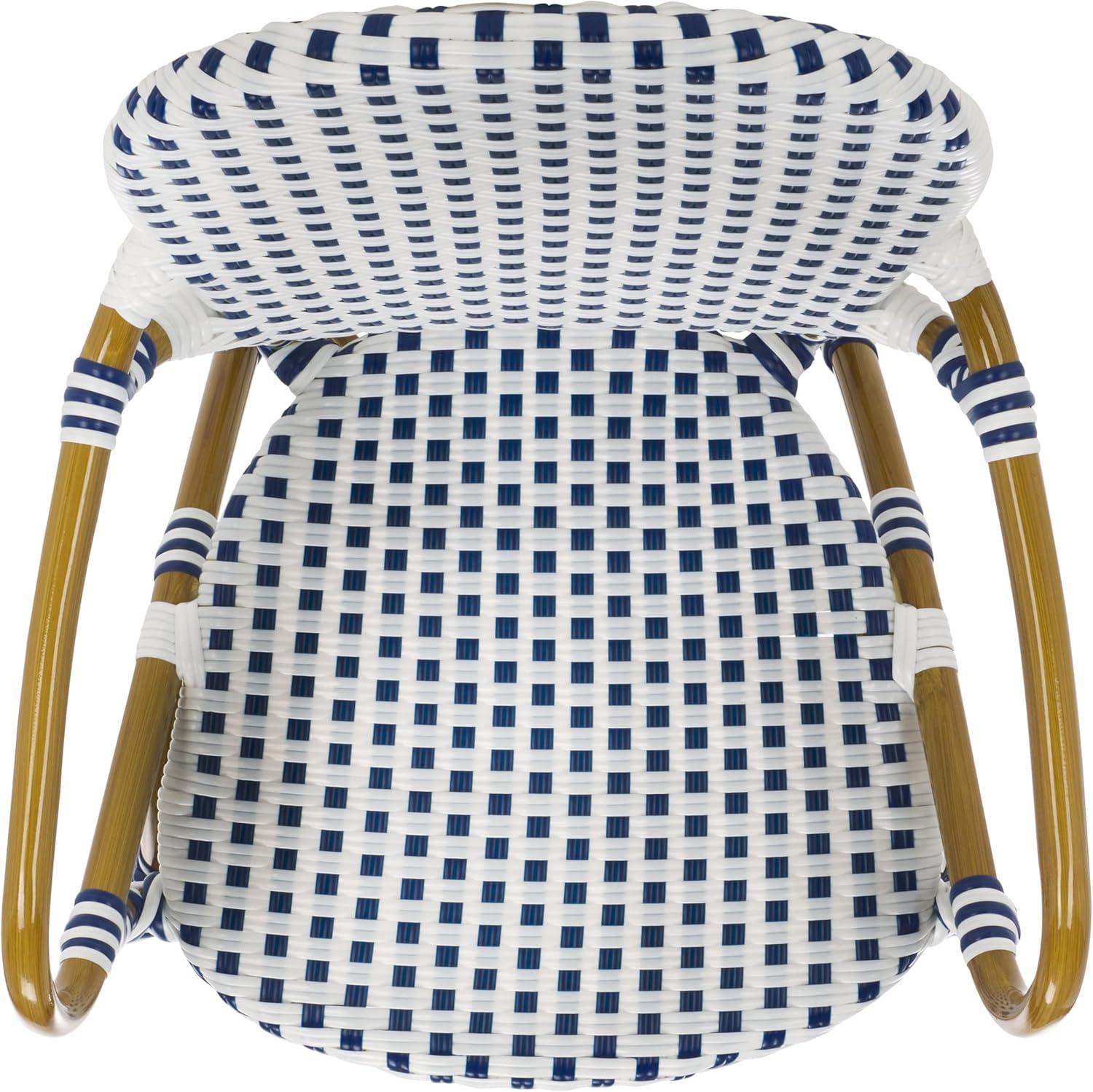 image:imageSafavieh Home Hooper Navy and White IndoorOutdoor Rattan Stacking Arm Chair Set of 2Blue White