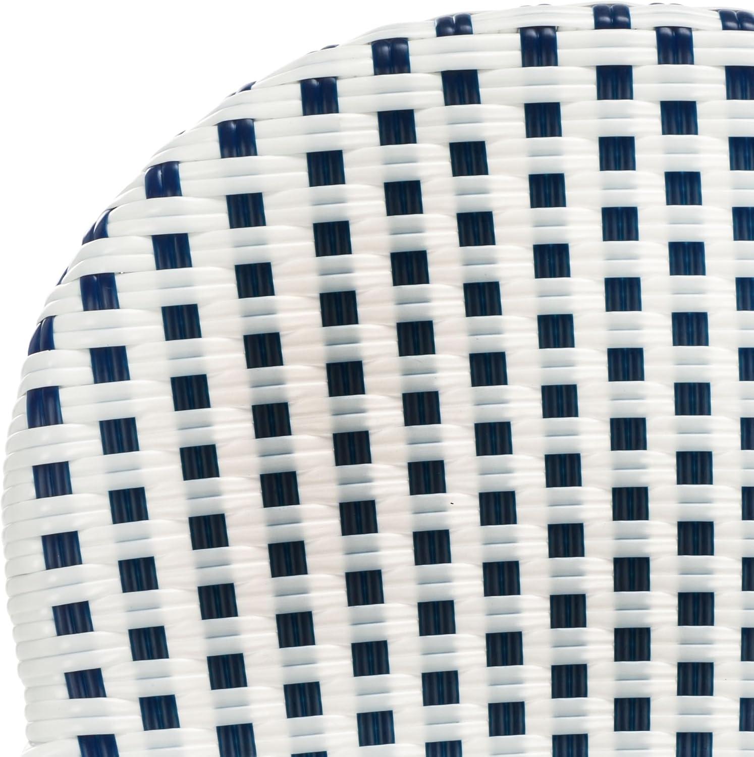image:imageSafavieh Home Hooper Navy and White IndoorOutdoor Rattan Stacking Arm Chair Set of 2Blue White