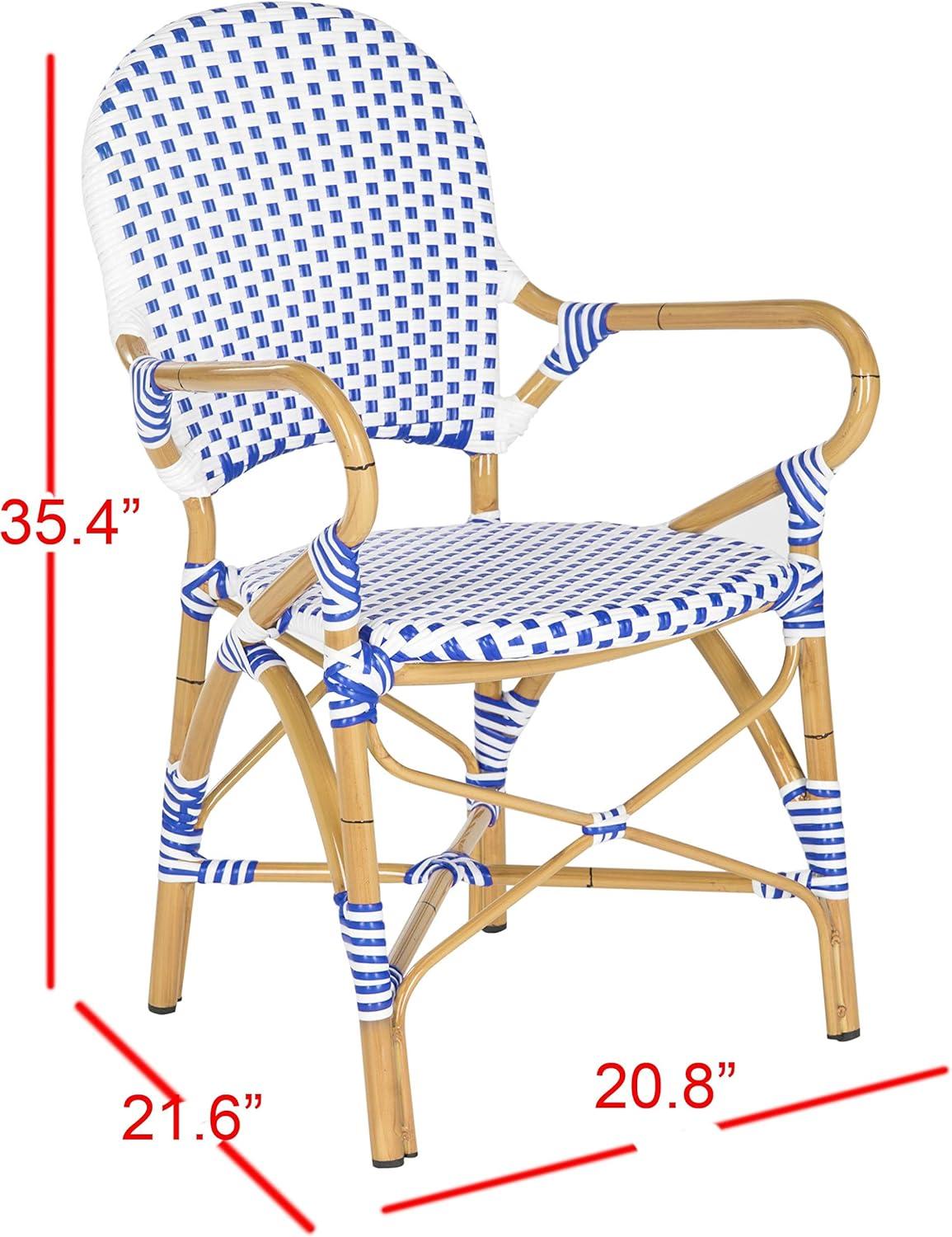 image:imageSafavieh Home Hooper Navy and White IndoorOutdoor Rattan Stacking Arm Chair Set of 2Blue White