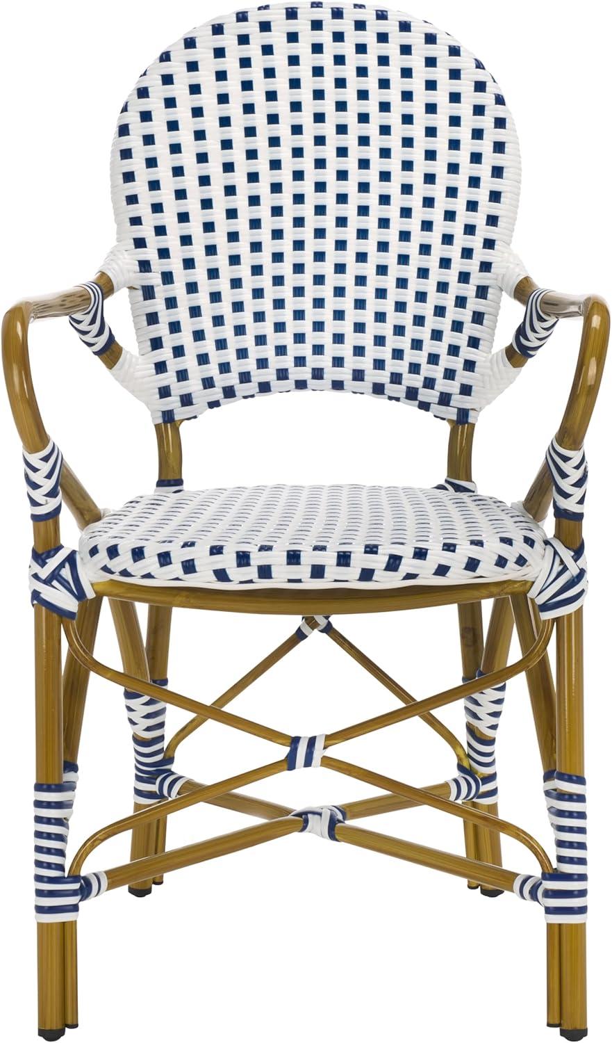 image:imageSafavieh Home Hooper Navy and White IndoorOutdoor Rattan Stacking Arm Chair Set of 2Blue White
