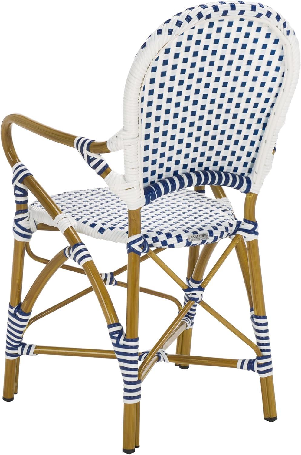 image:imageSafavieh Home Hooper Navy and White IndoorOutdoor Rattan Stacking Arm Chair Set of 2Blue White
