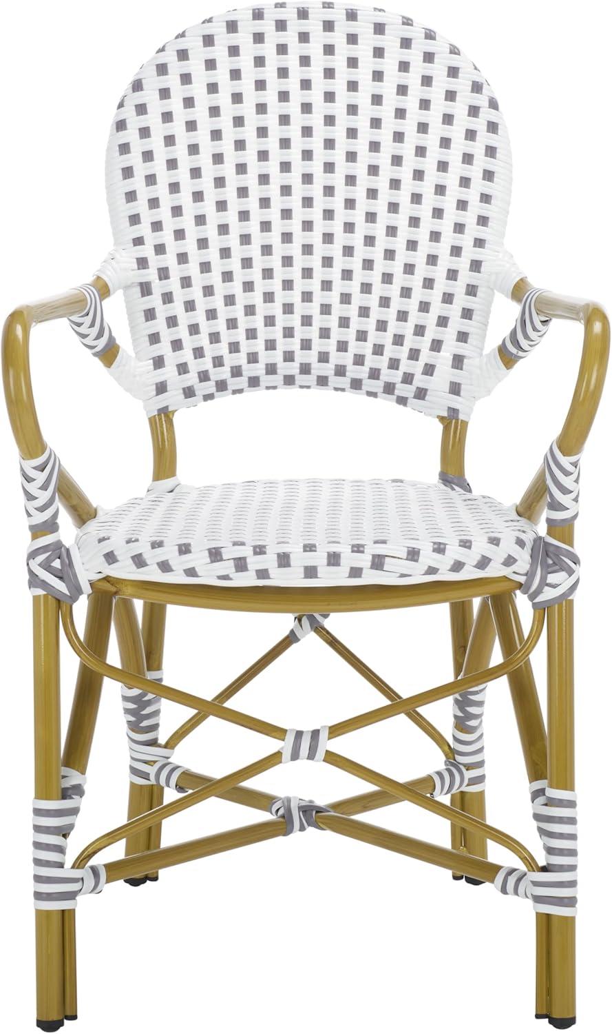 image:imageSafavieh Home Hooper Navy and White IndoorOutdoor Rattan Stacking Arm Chair Set of 2Grey White