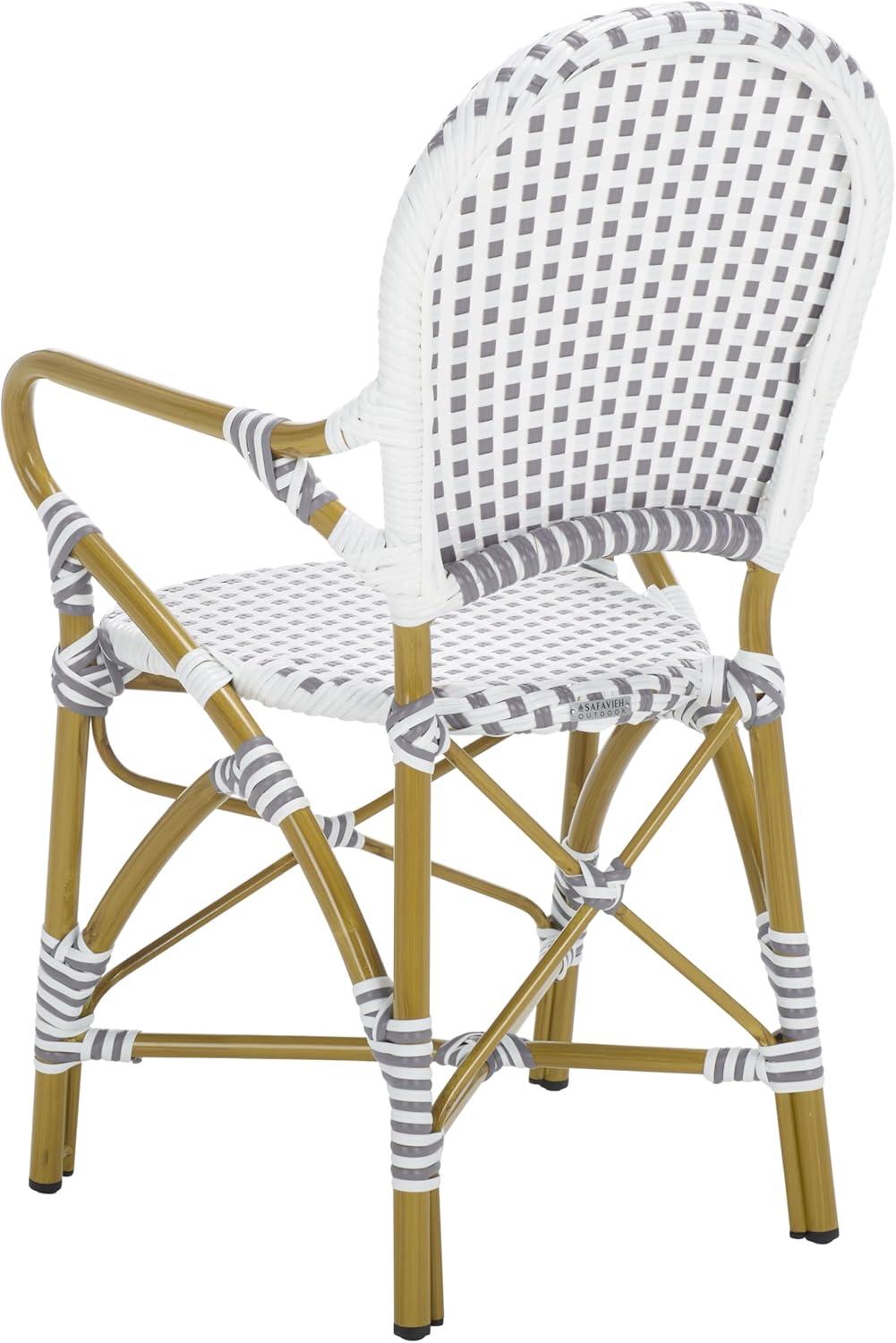 image:imageSafavieh Home Hooper Navy and White IndoorOutdoor Rattan Stacking Arm Chair Set of 2Grey White