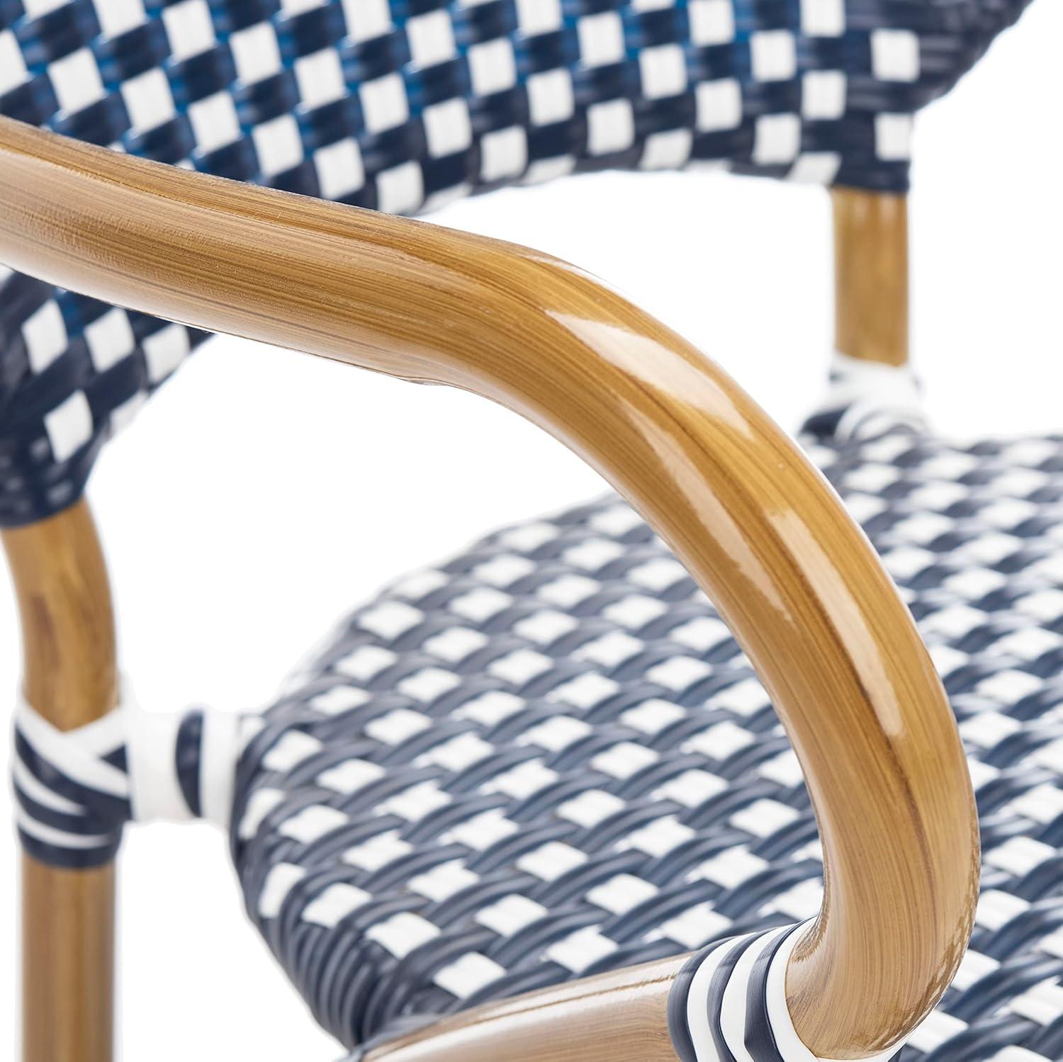 image:imageSafavieh Home Hooper Navy and White IndoorOutdoor Rattan Stacking Arm Chair Set of 2Navy White