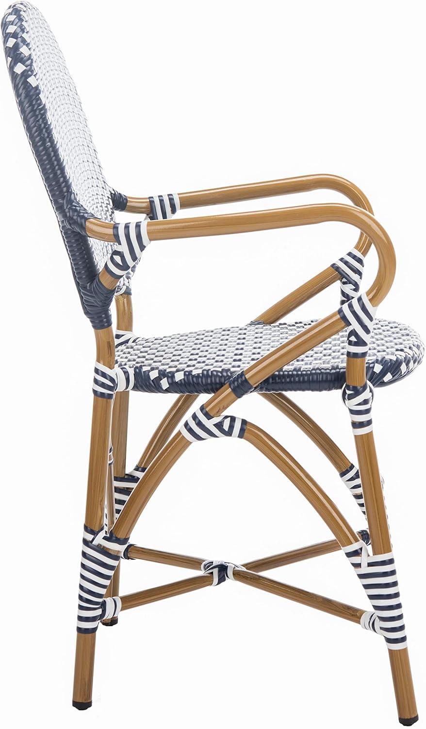 image:imageSafavieh Home Hooper Navy and White IndoorOutdoor Rattan Stacking Arm Chair Set of 2Navy White