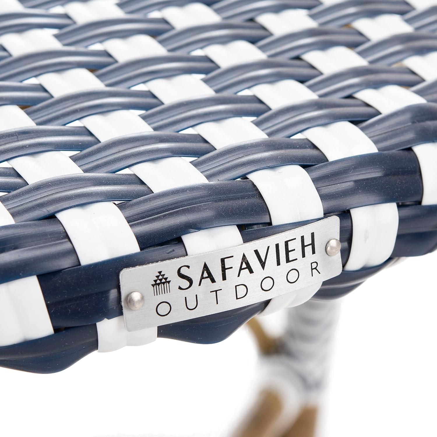 image:imageSafavieh Home Hooper Navy and White IndoorOutdoor Rattan Stacking Arm Chair Set of 2Navy White
