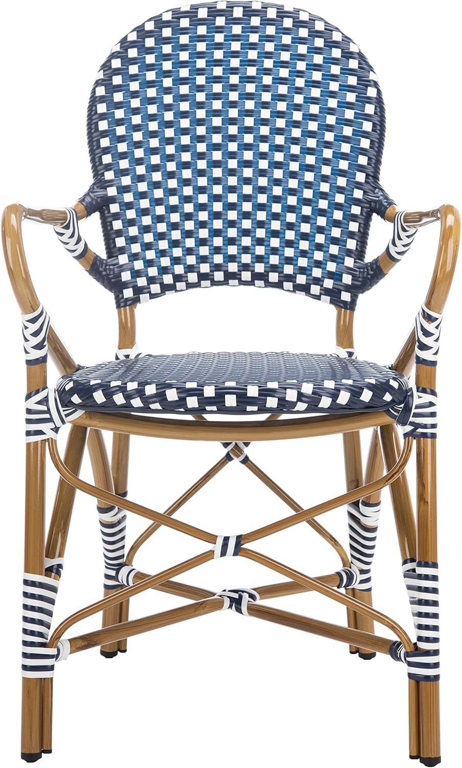 image:imageSafavieh Home Hooper Navy and White IndoorOutdoor Rattan Stacking Arm Chair Set of 2Navy White