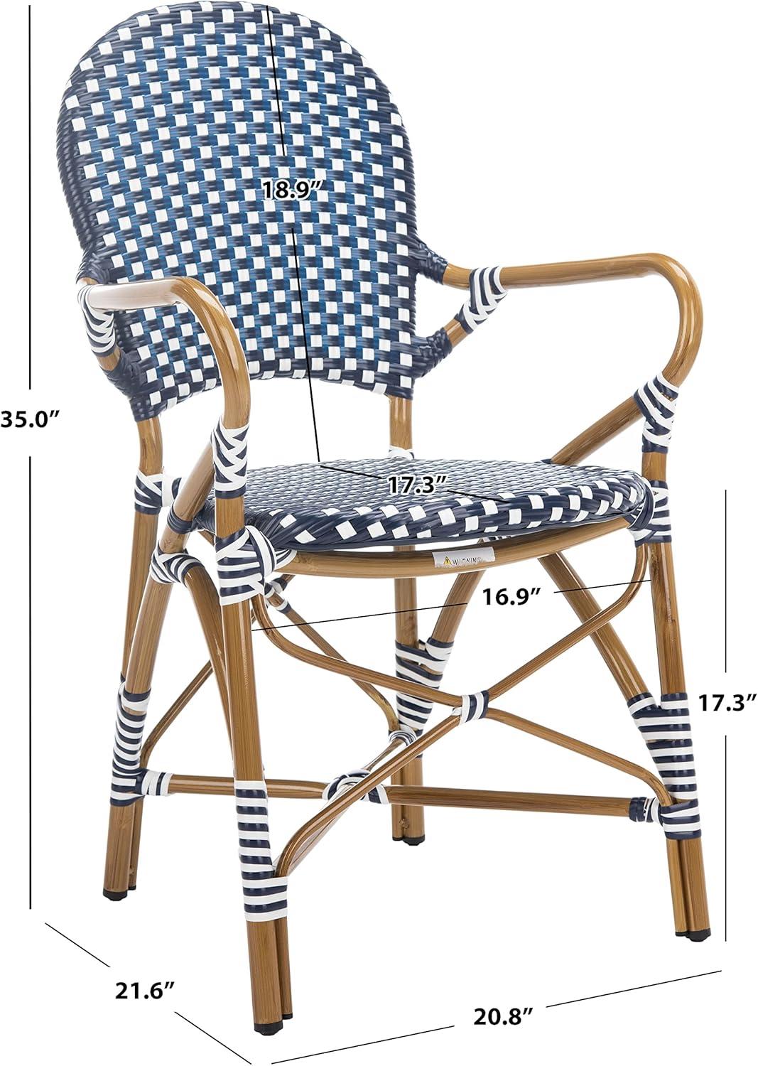 image:imageSafavieh Home Hooper Navy and White IndoorOutdoor Rattan Stacking Arm Chair Set of 2Navy White