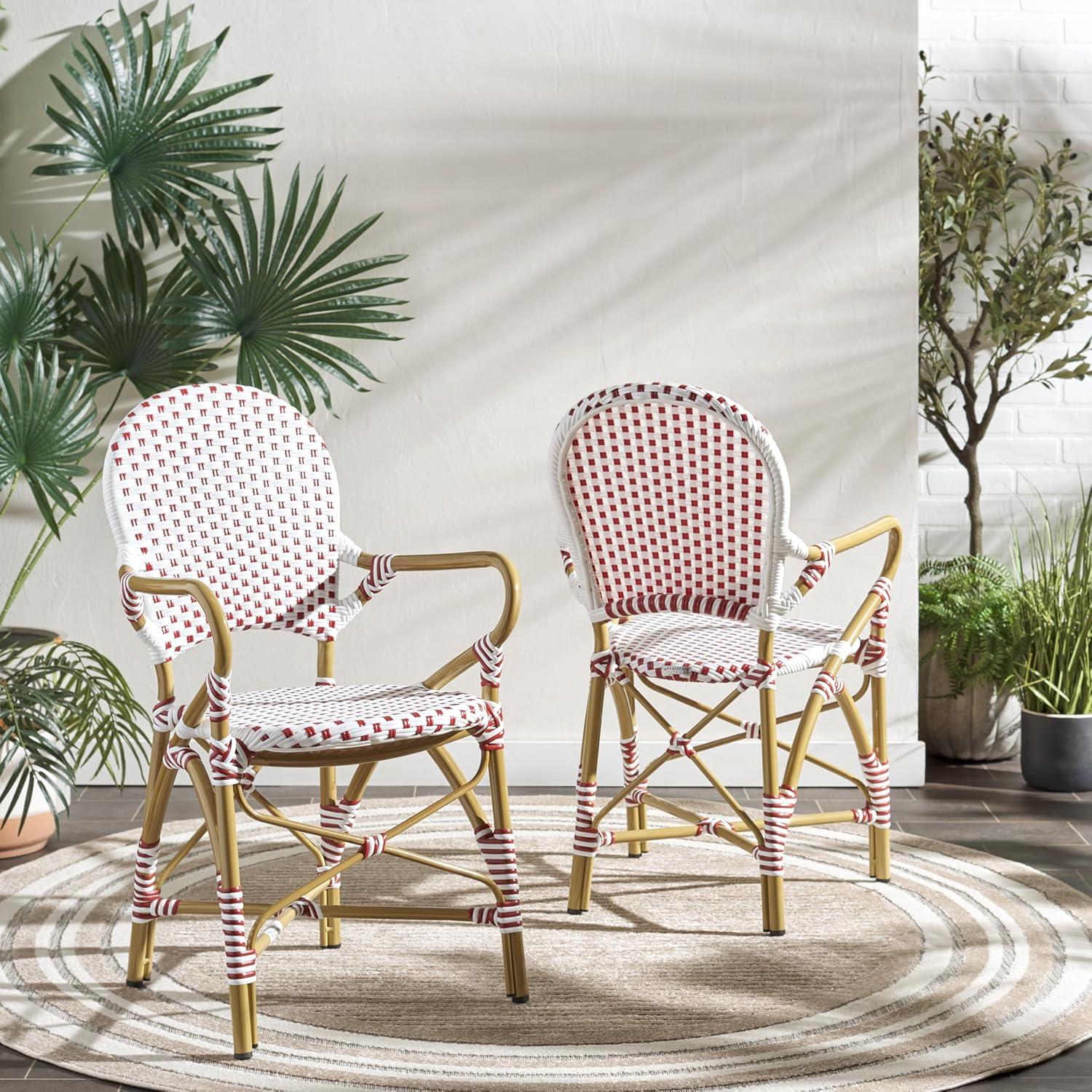 image:imageSafavieh Home Hooper Navy and White IndoorOutdoor Rattan Stacking Arm Chair Set of 2Red White