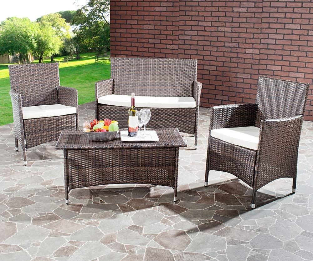 image:imageSafavieh Outdoor Collection 4 Piece Mojavi Wicker Patio Set GreyBlackGrey Black