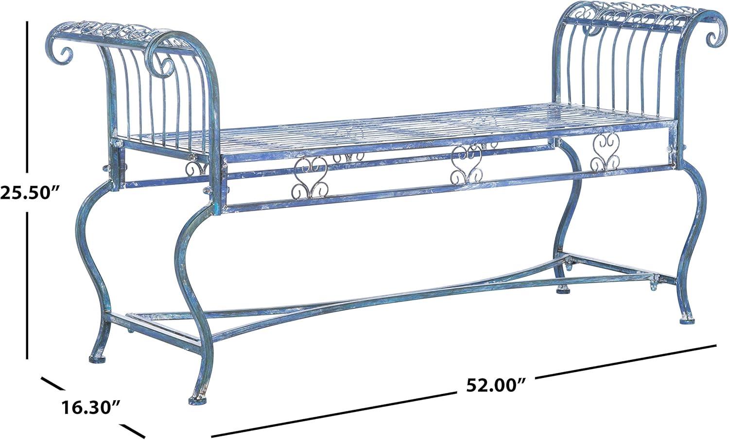 image:imageSafavieh Outdoor Collection Brielle Victorian Antique Blue BenchMossy Blue