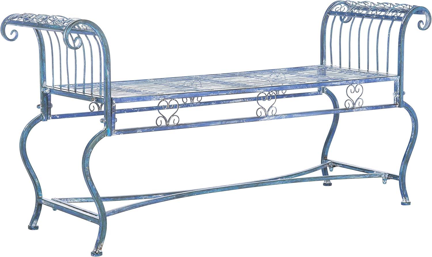 image:imageSafavieh Outdoor Collection Brielle Victorian Antique Blue BenchMossy Blue