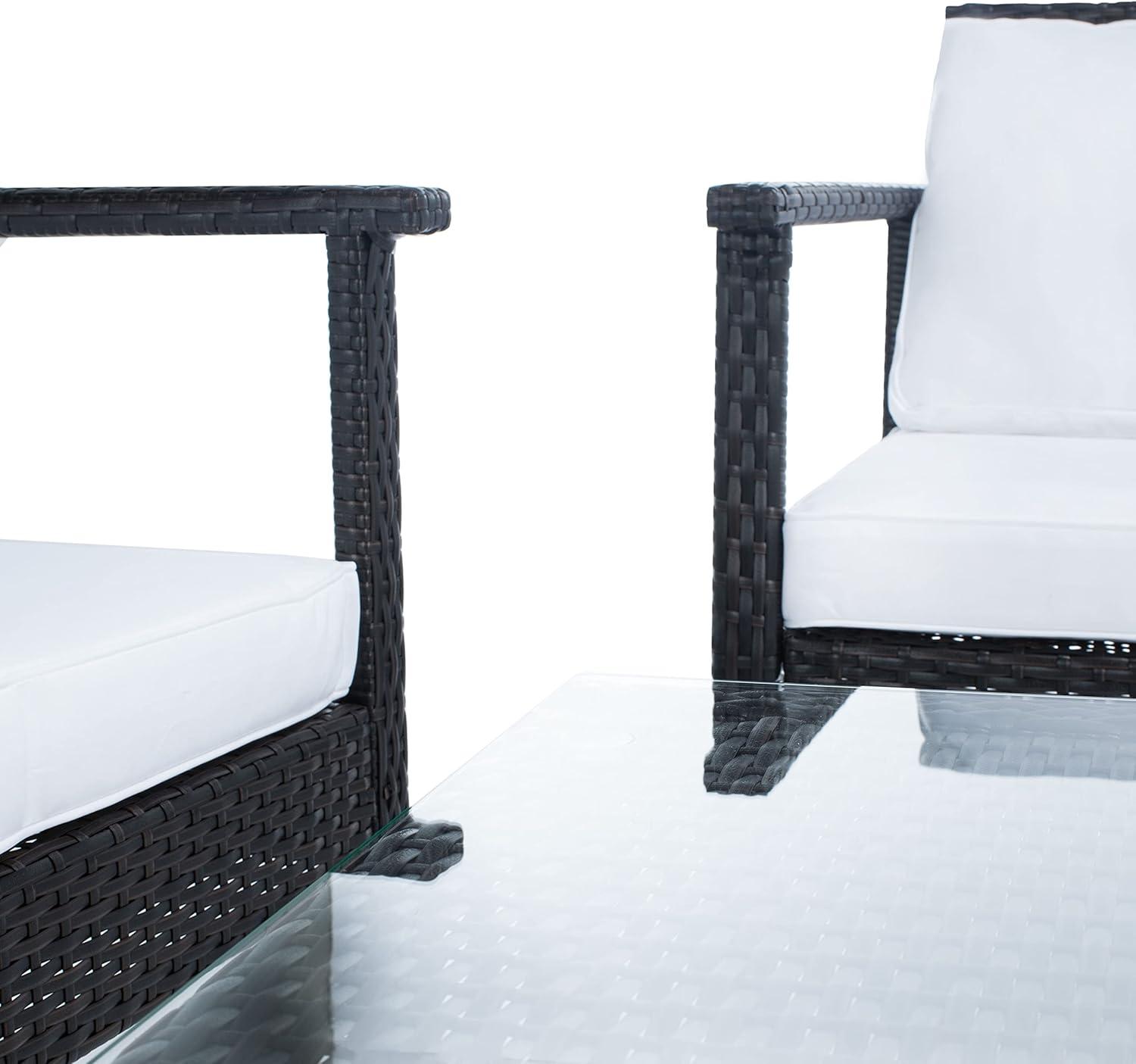image:imageSafavieh Outdoor Collection Garnen Wicker Cushion 4Piece Living Set PAT7714D NaturalWhiteBlack White