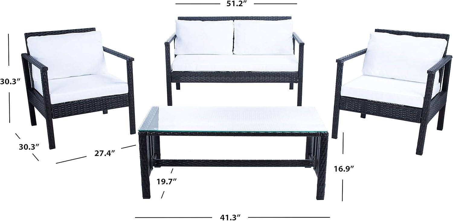image:imageSafavieh Outdoor Collection Garnen Wicker Cushion 4Piece Living Set PAT7714D NaturalWhiteBlack White