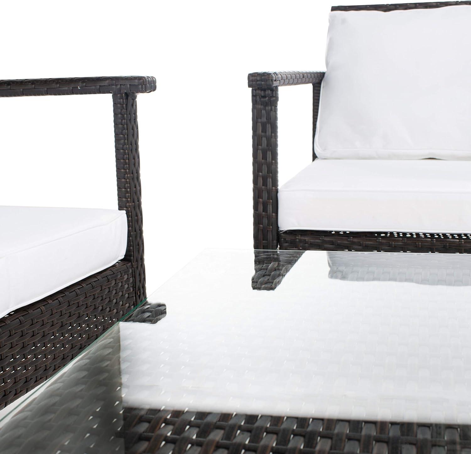 image:imageSafavieh Outdoor Collection Garnen Wicker Cushion 4Piece Living Set PAT7714D NaturalWhiteBrown White