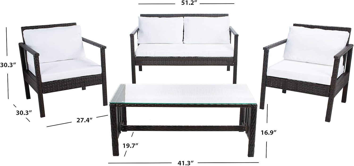 image:imageSafavieh Outdoor Collection Garnen Wicker Cushion 4Piece Living Set PAT7714D NaturalWhiteBrown White