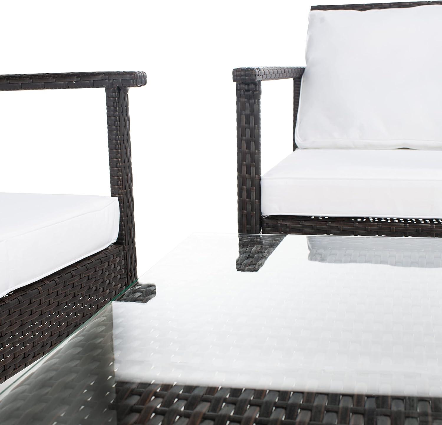 image:imageSafavieh Outdoor Collection Garnen Wicker Cushion 4Piece Living Set PAT7714D NaturalWhiteBrown White